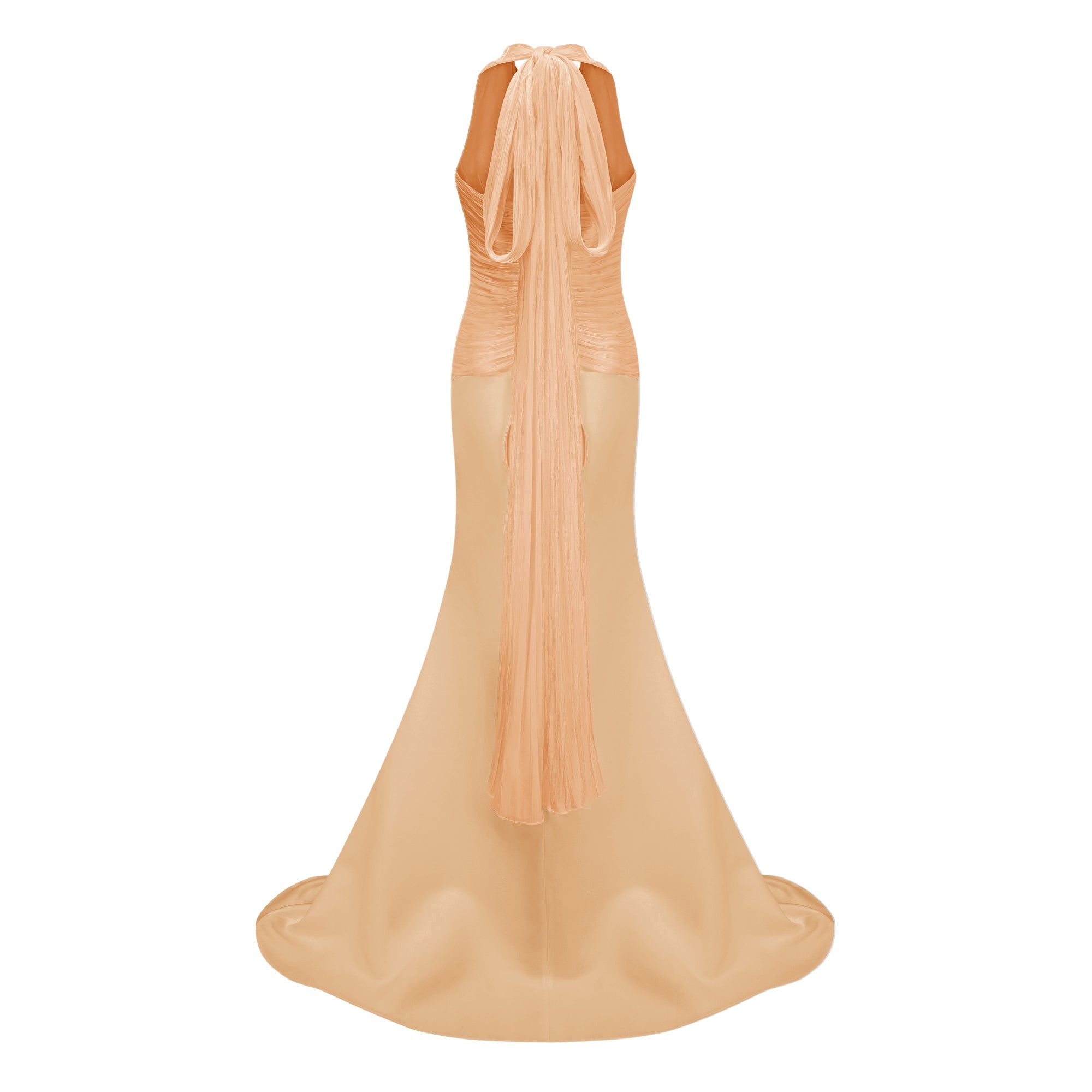 Emmeline Orange Train Design Gathered Maxi Dress