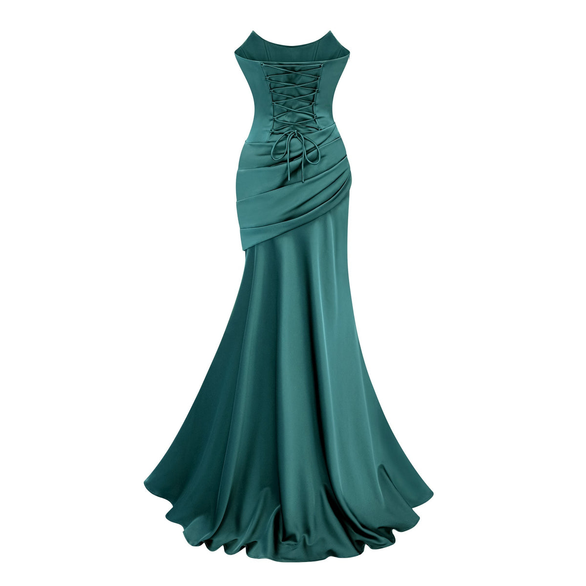 Marilou Green Ruched Satin Maxi Dress