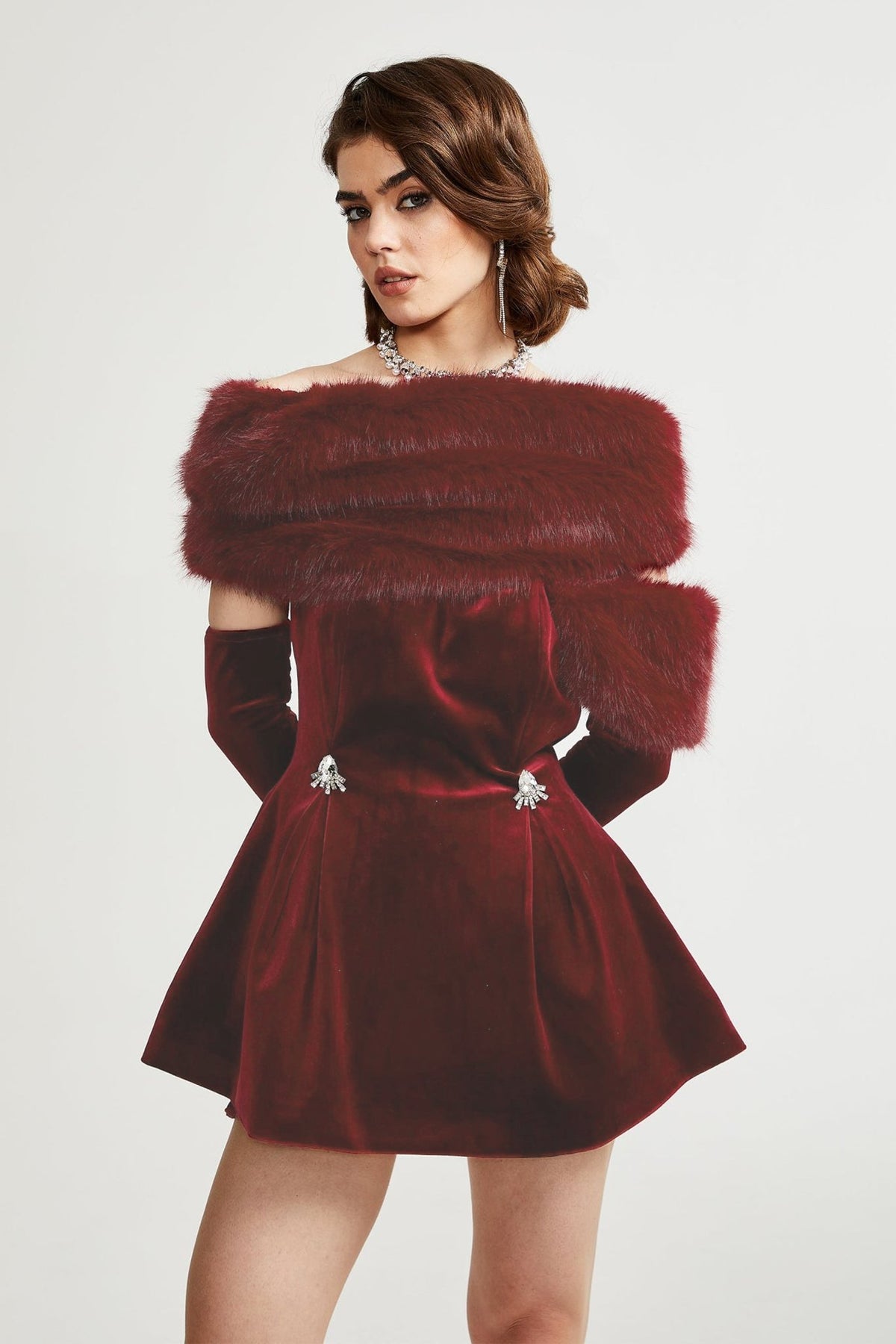 Wivika strapless velvet faux-fur mini dress