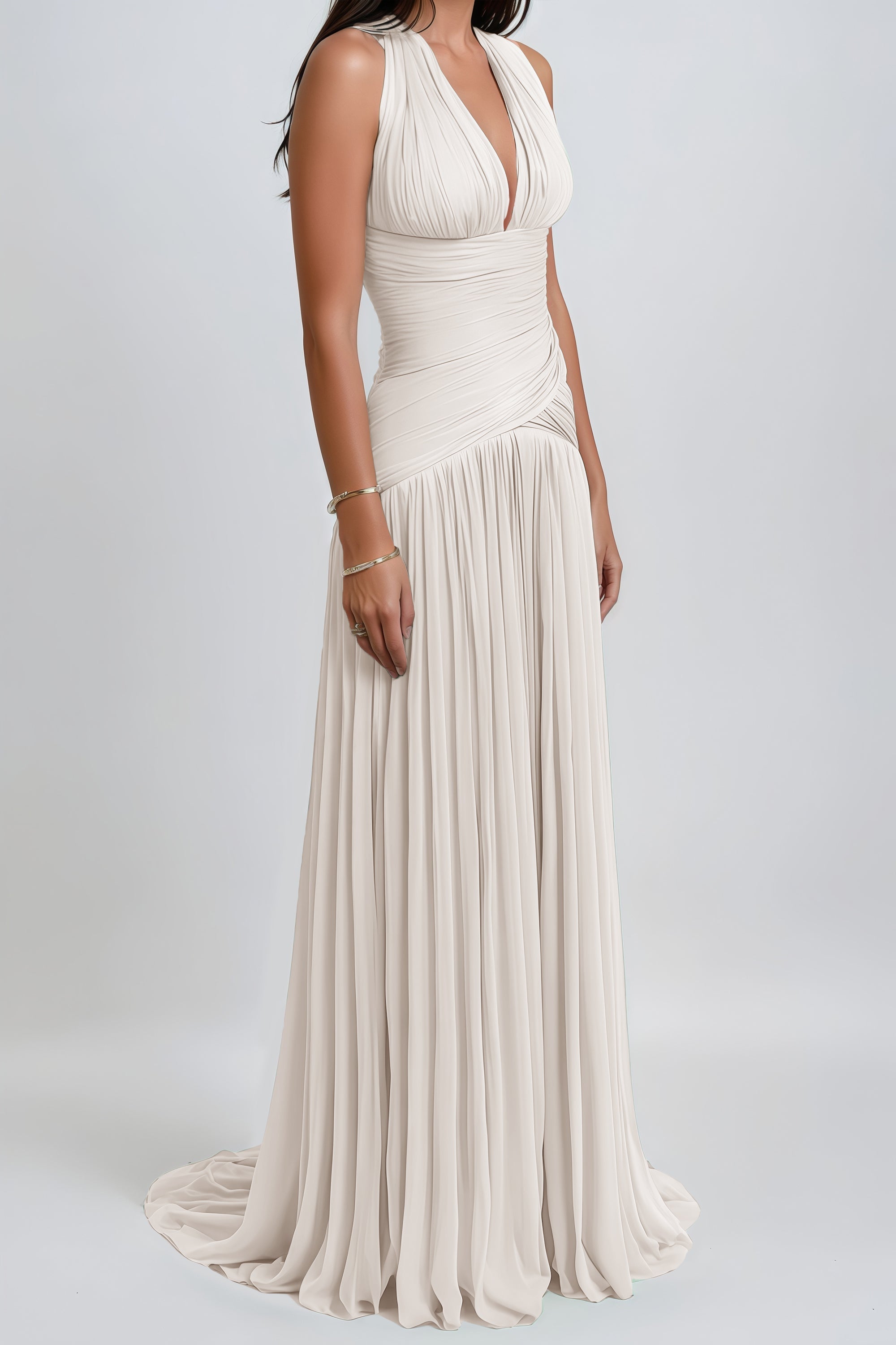 Uranie White Gathered Maxi Dress