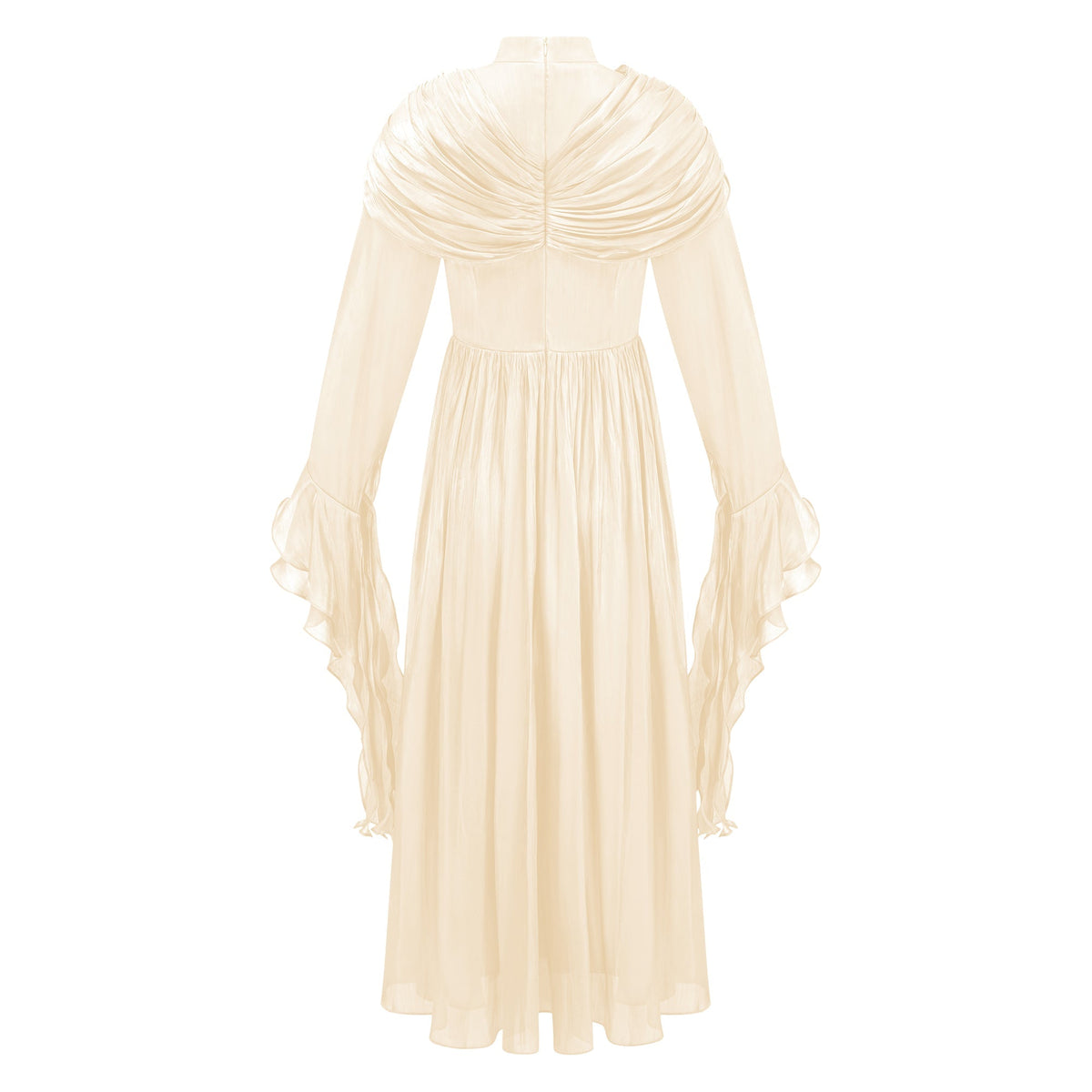 Danuta Neutral Ruched Pleated Maxi Dress (Final Sale-US Only)