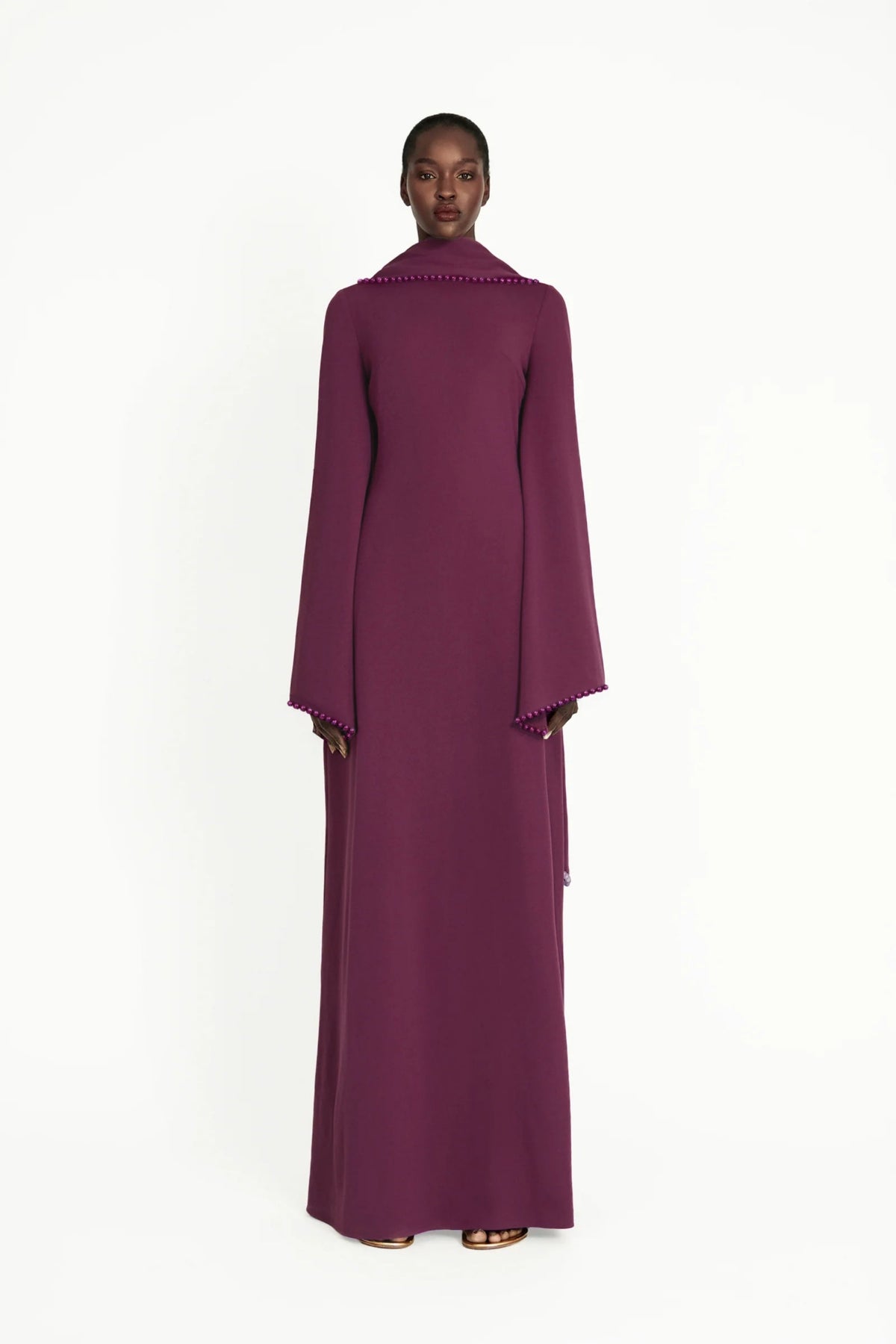 Piroska Purple Pearl Trim Shawl Detail Maxi Dress (Final Sale)