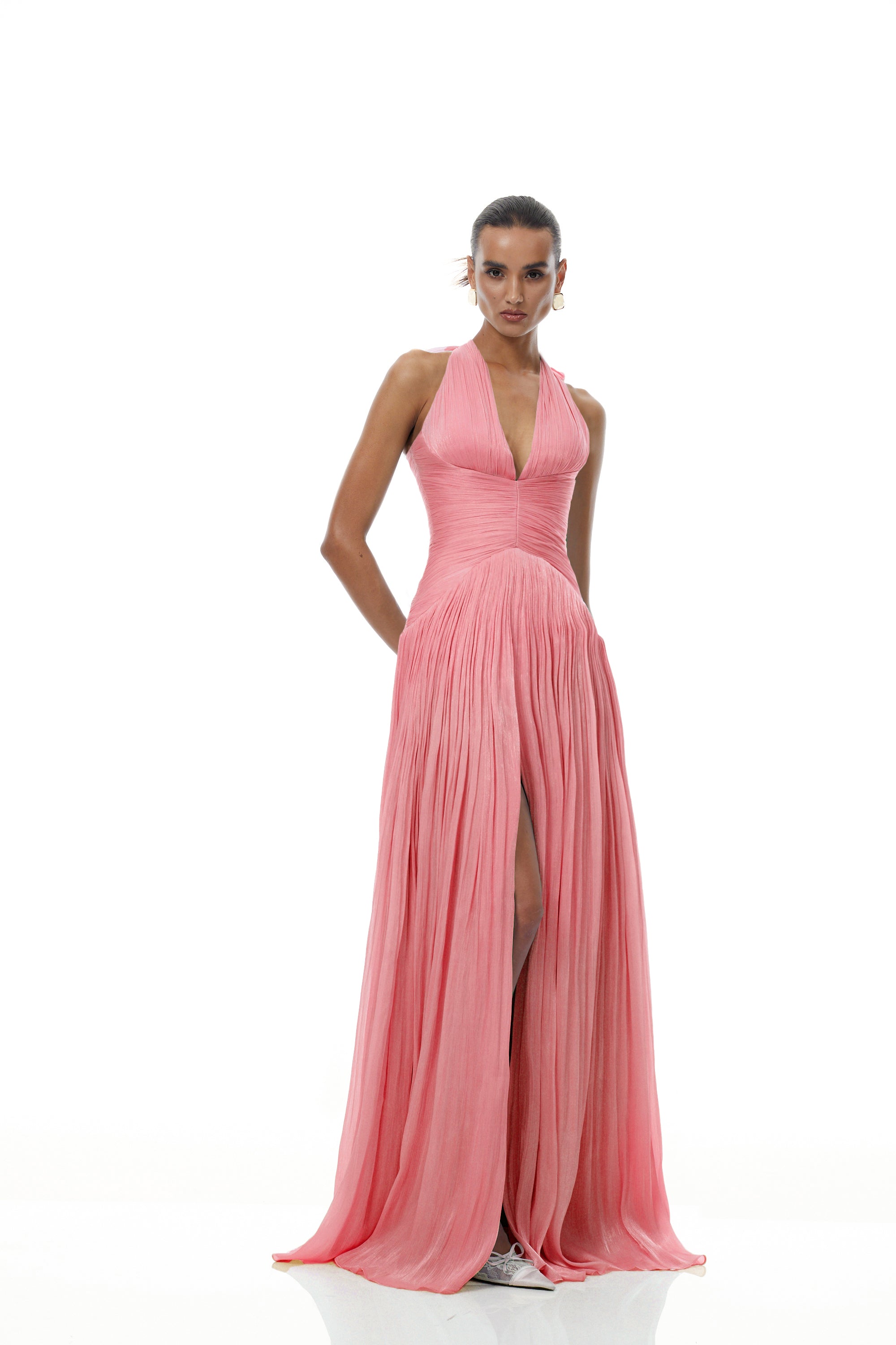 Térébenthine Pink Glossy Gathered Maxi Dress