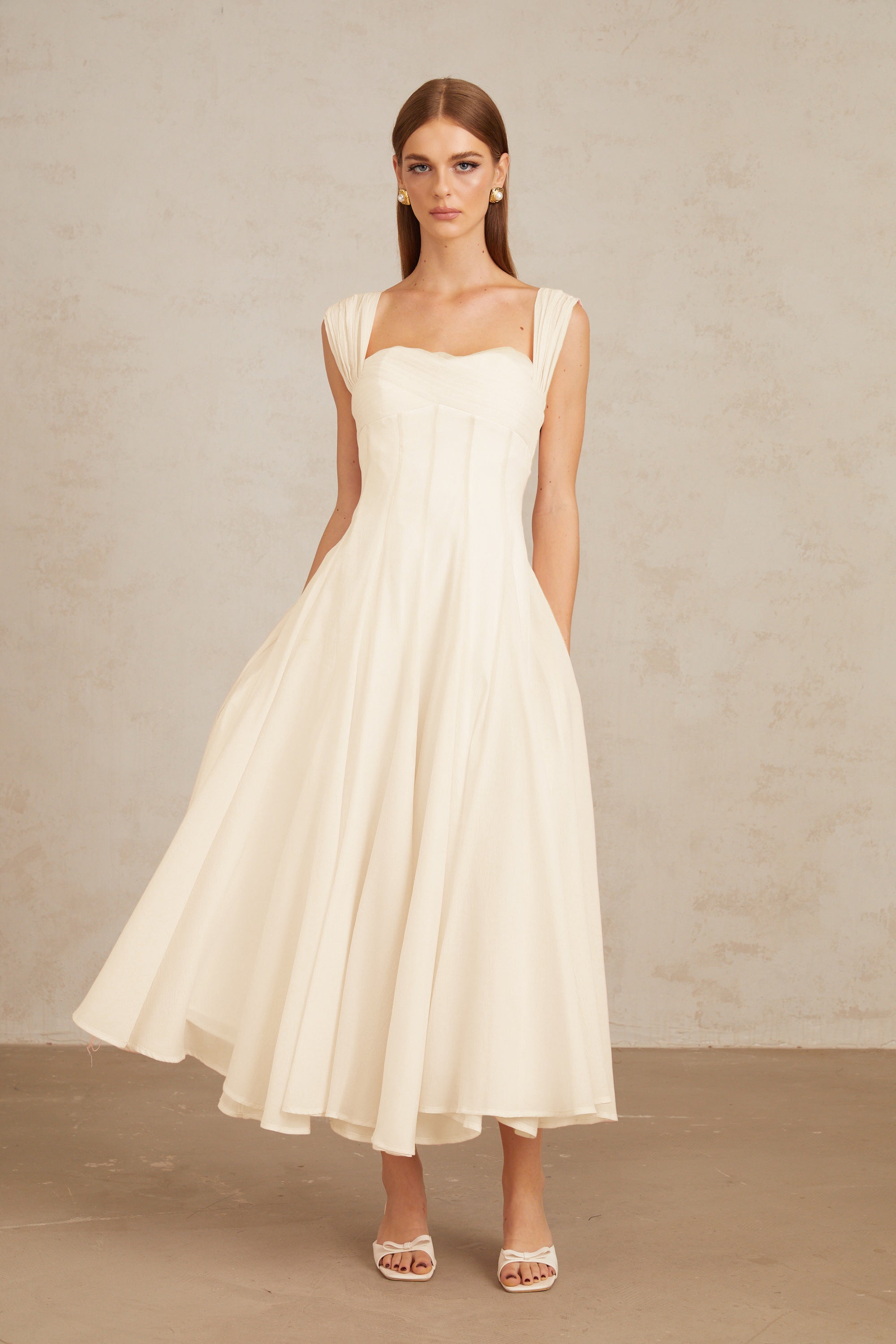 Érasme Cream White Flounced Midi dress (Final Sale-US Only)
