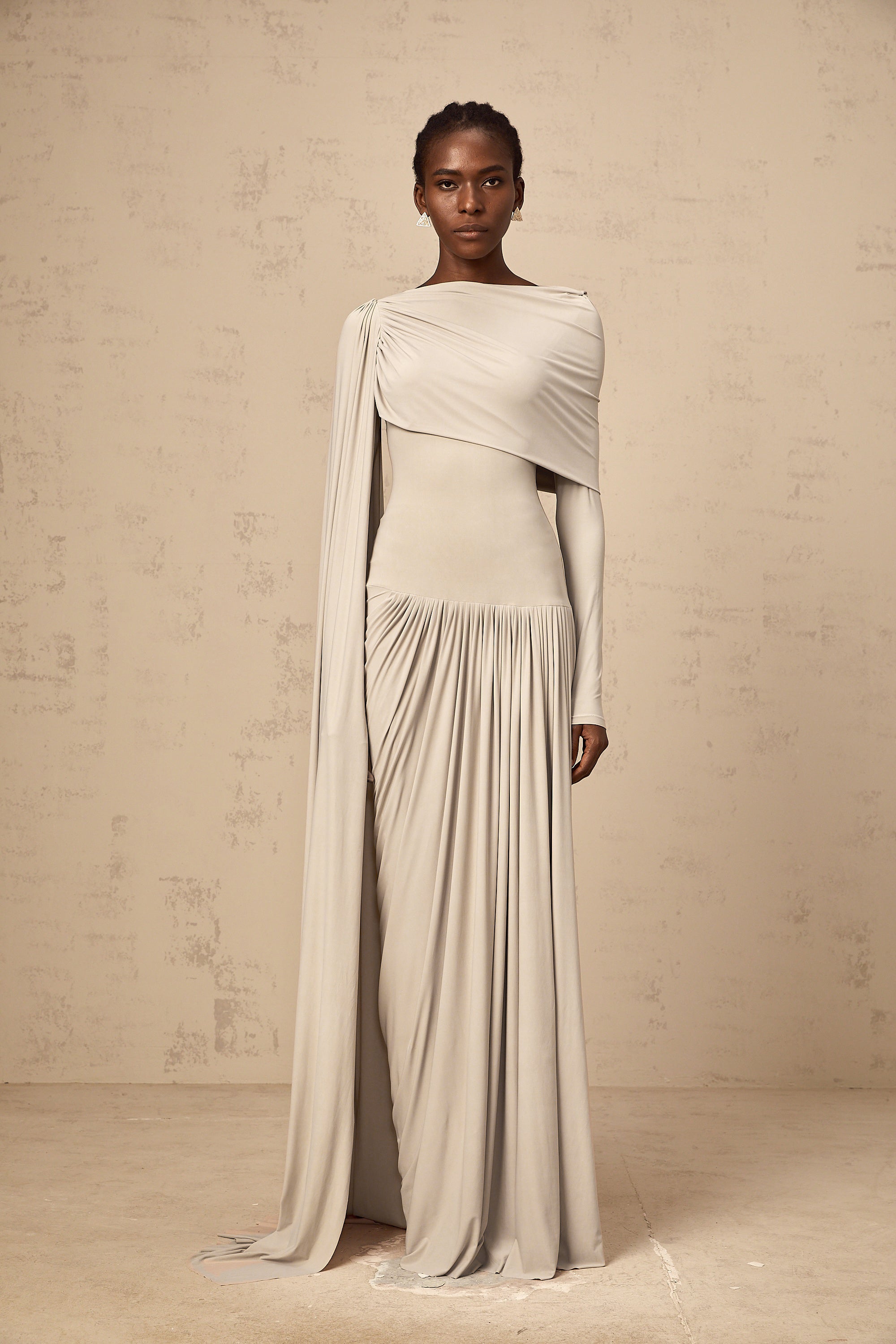 Gaëlle neutrals ribbon-design draped maxi dress