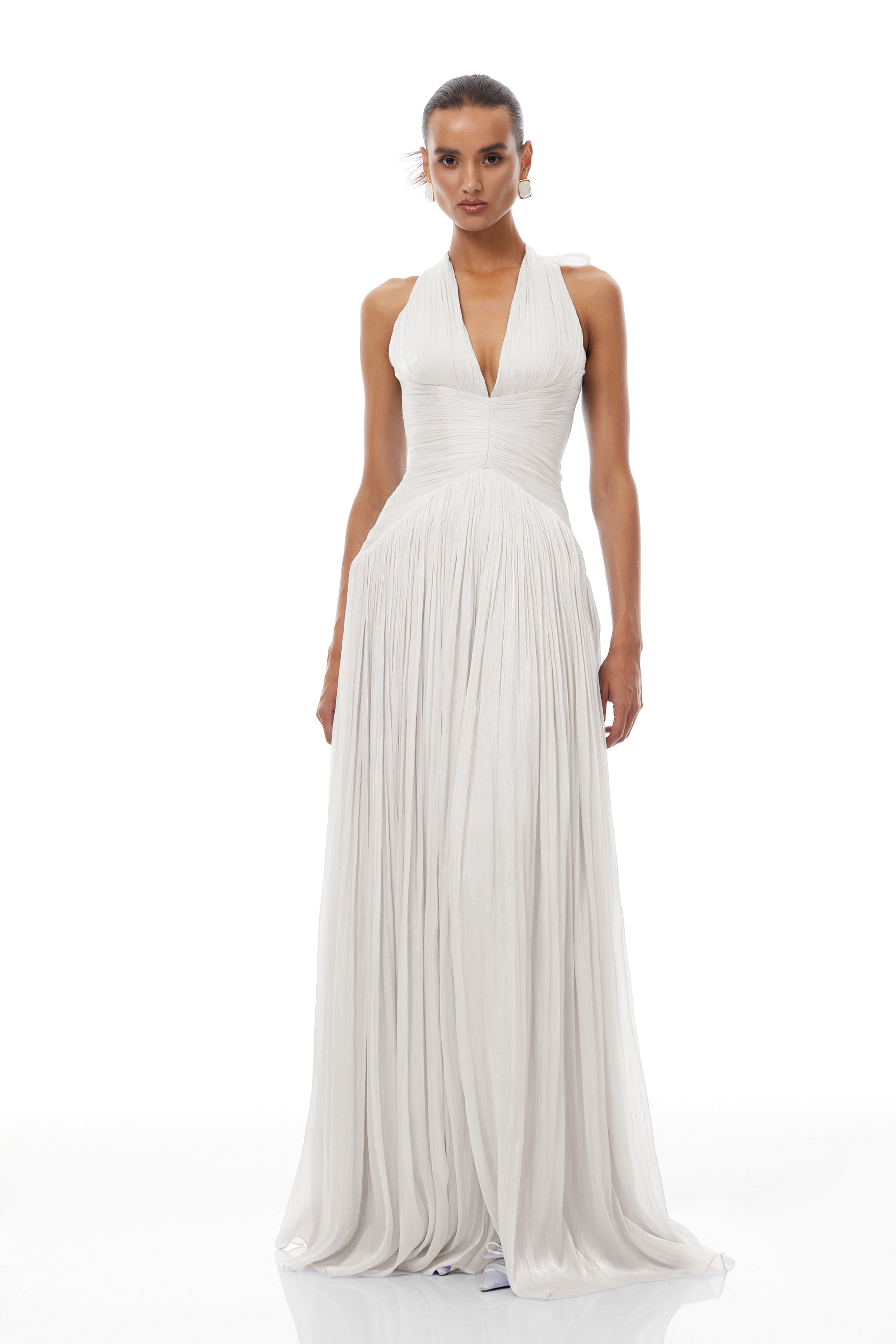 Térébenthine White Glossy Gathered Maxi Dress (Final Sale-US Only)