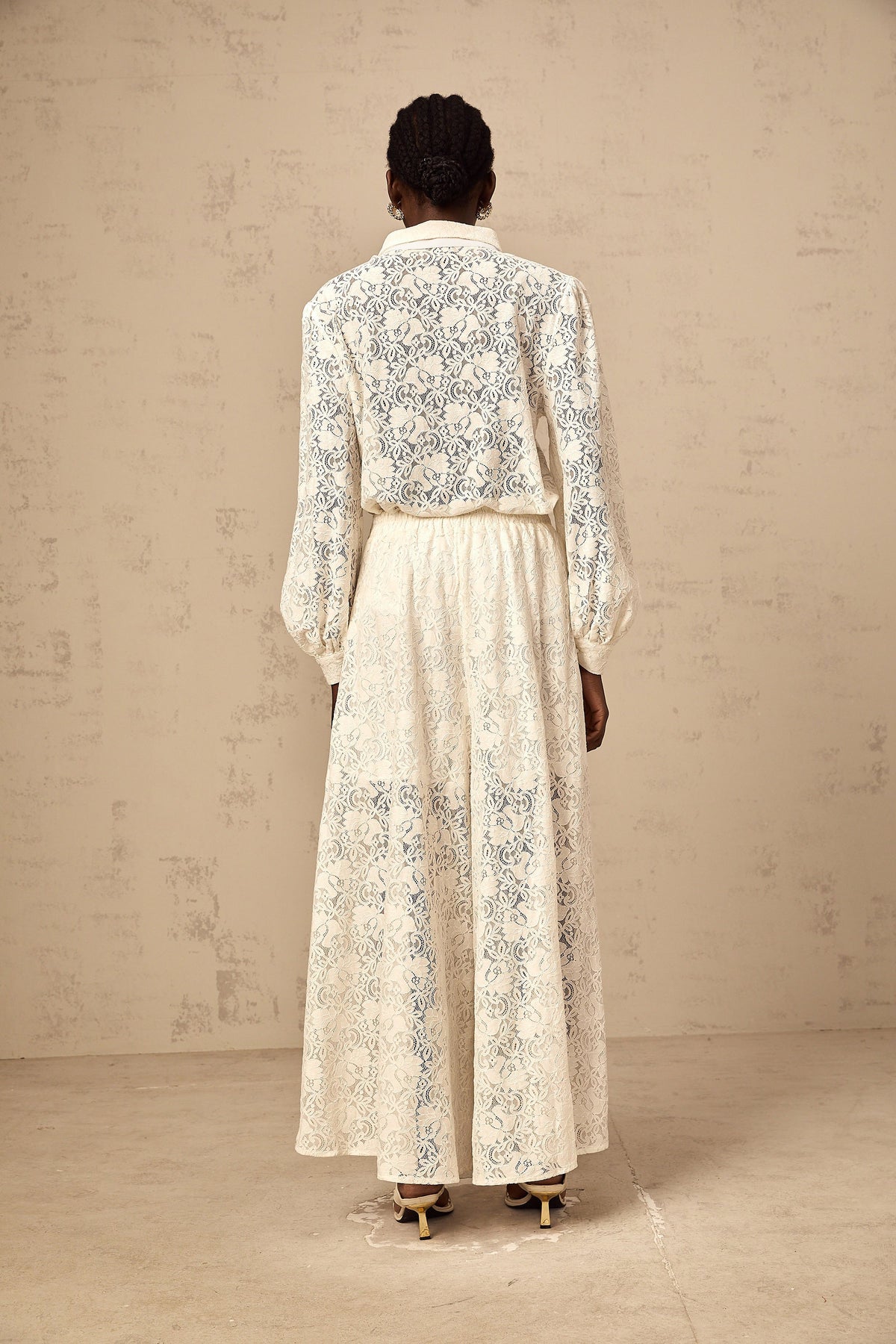 Vanessa white guipure-lace shirt & trousers matching set (Final Sale-US Only)