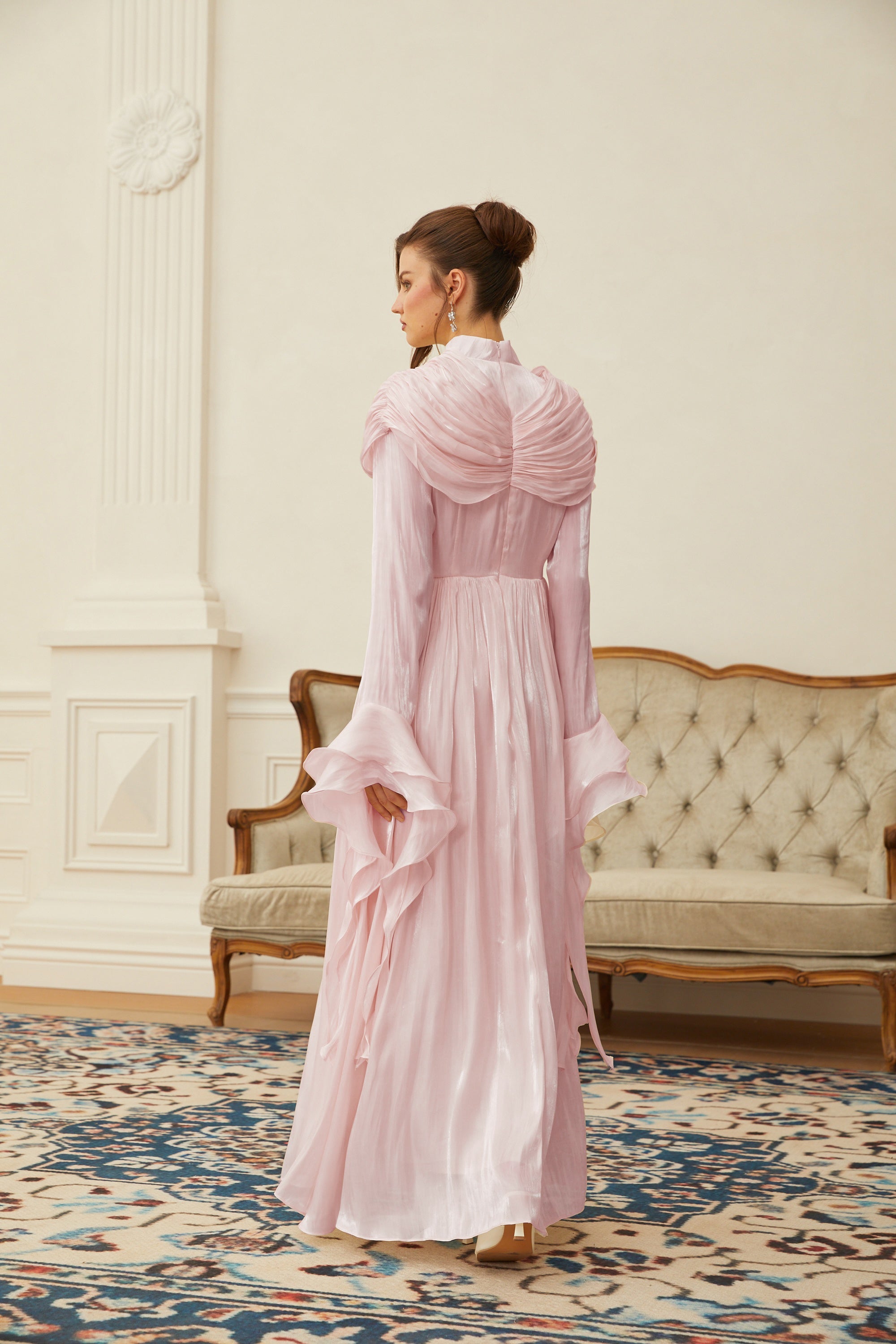 Danuta Pink Ruched Pleated Maxi Dress