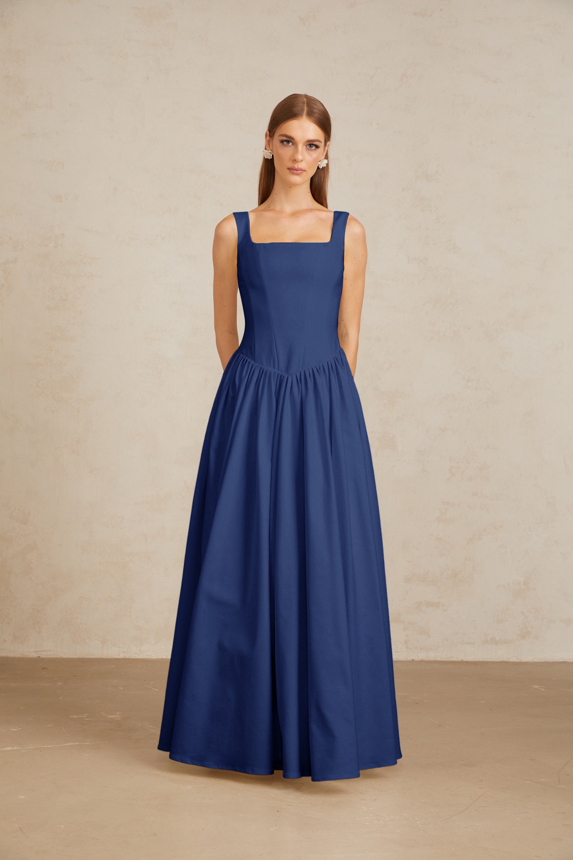 Sadie Blue Pleated Corset Maxi Gown