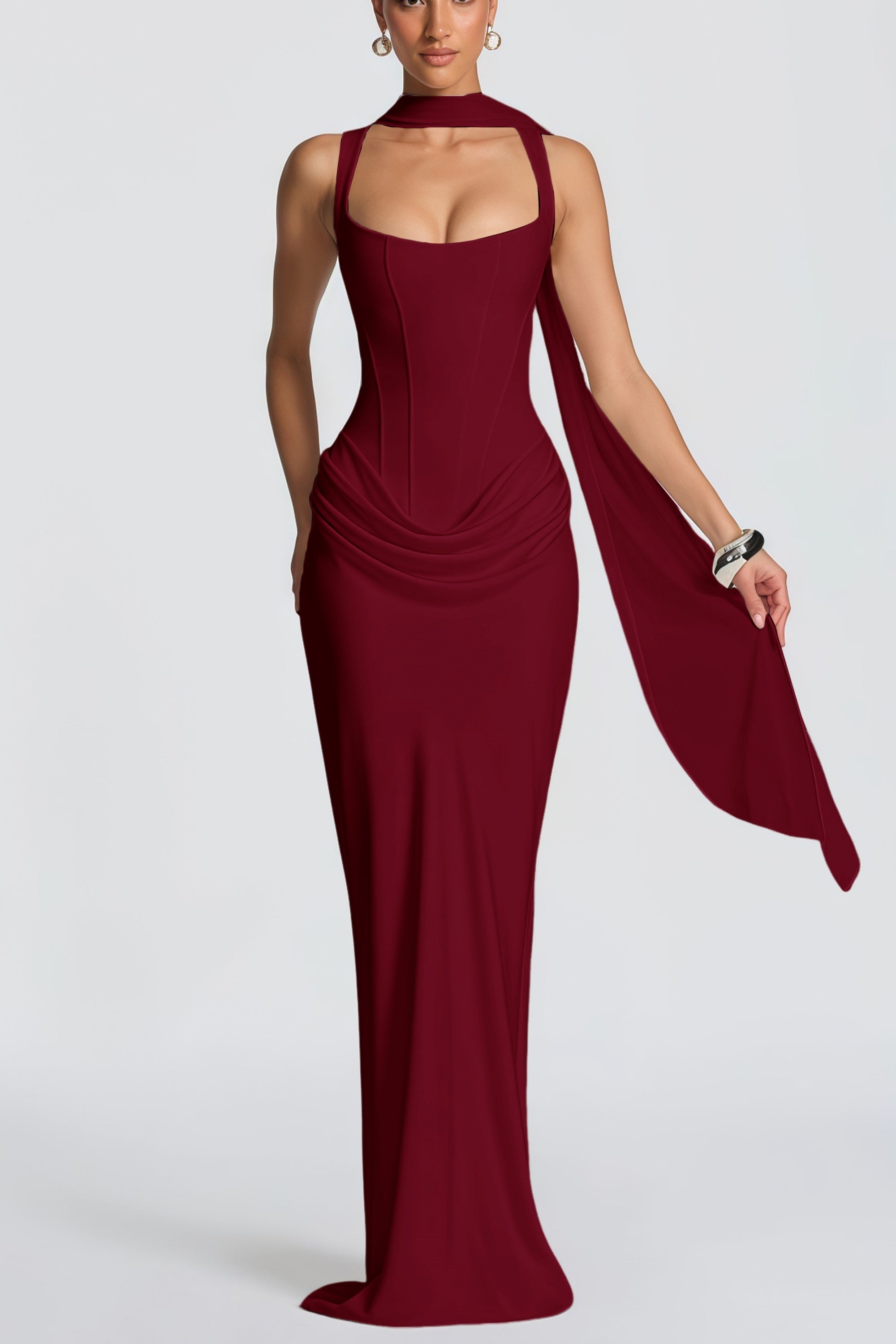 Paulette Red Ruched Corset Maxi Dress (Final Sale-US Only)