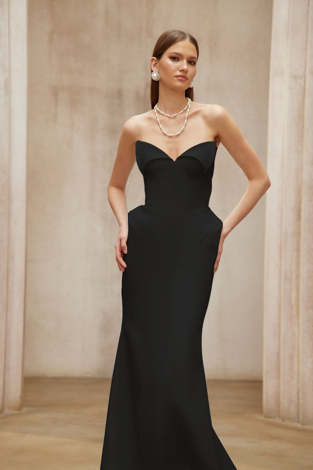 Alba Black Barrel Waist Corset Maxi Dress