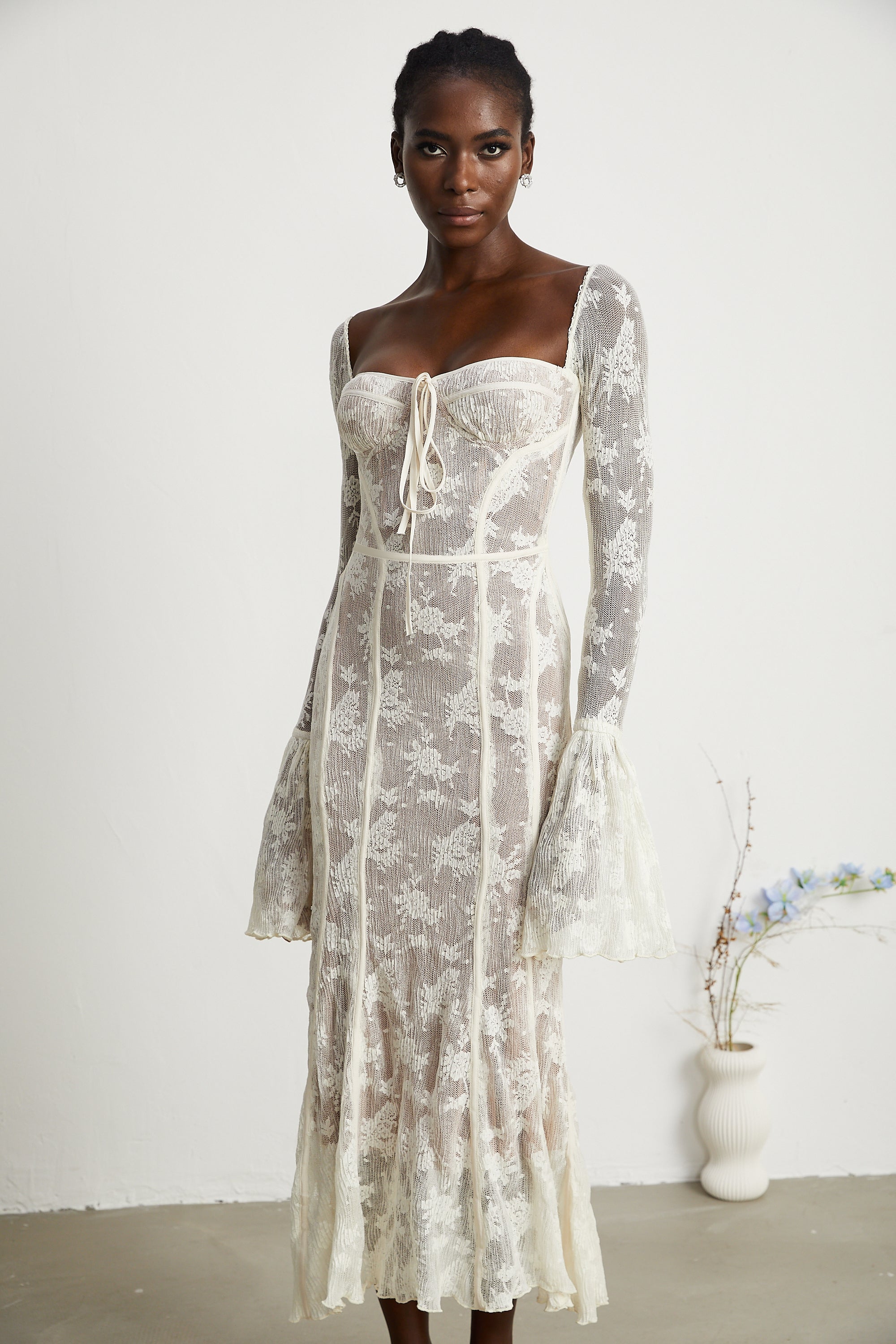 Marlene White Flared Lace Maxi Dress (Final Sale-US Only)