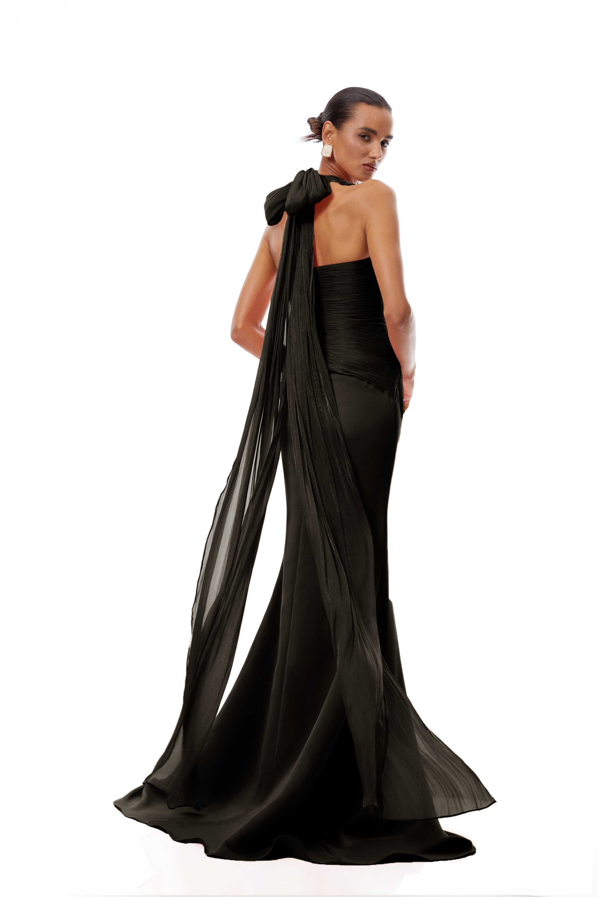 Emmeline Black Train Design Gathered Maxi Dress (Final Sale-US Only)