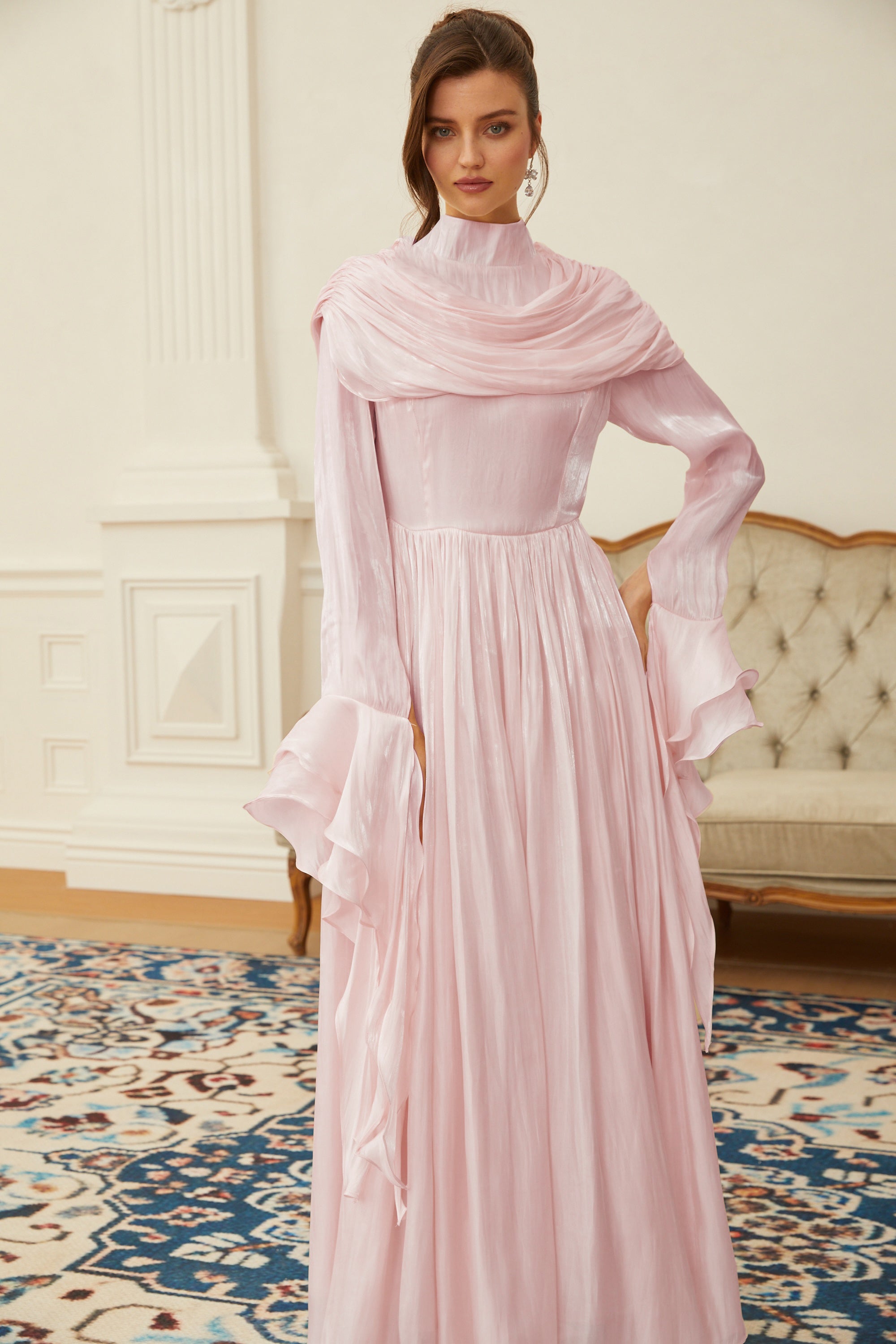 Danuta Pink Ruched Pleated Maxi Dress (Final Sale-US Only)