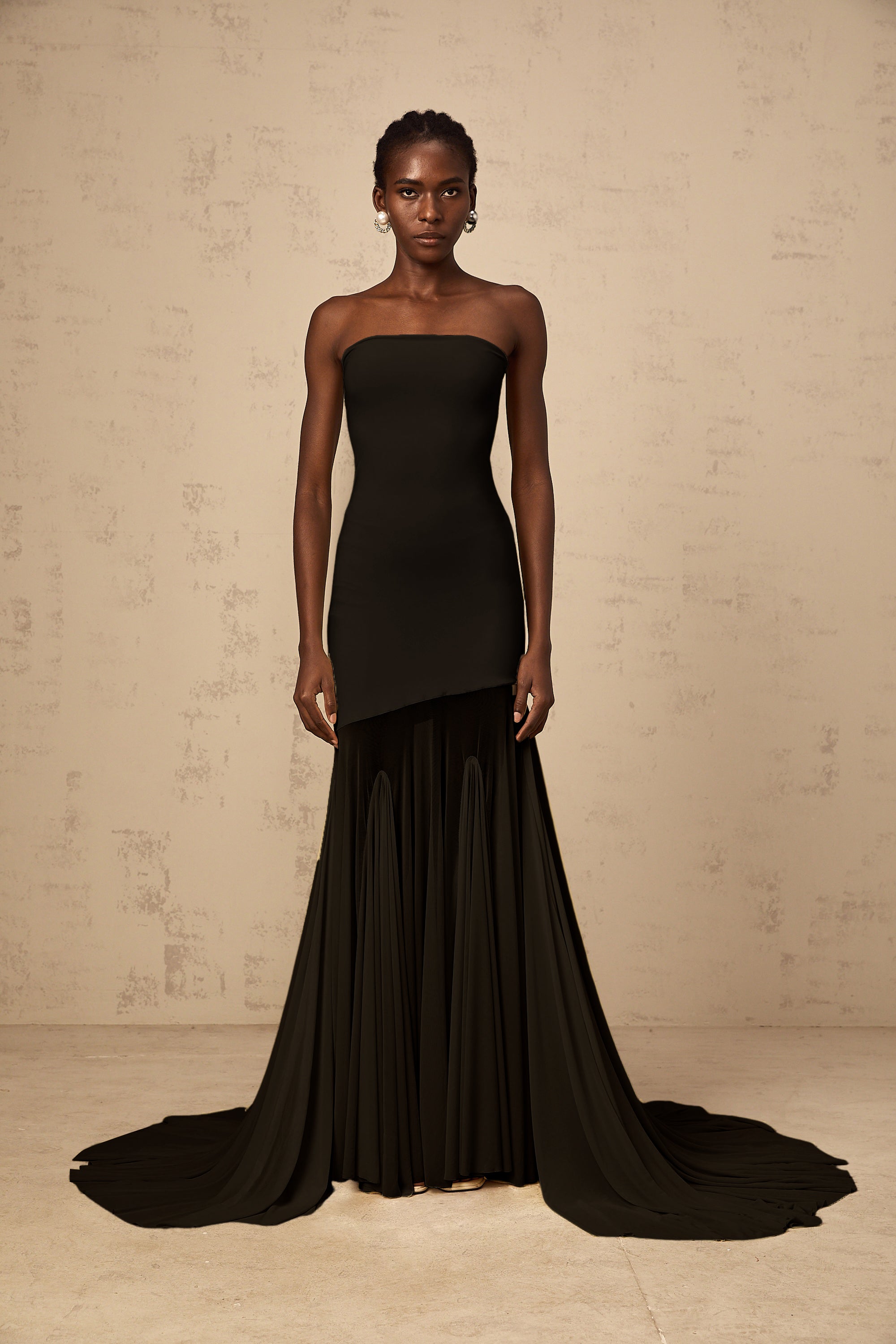Josiane Black Off-shoulder Sheer Tulle Maxi Dress