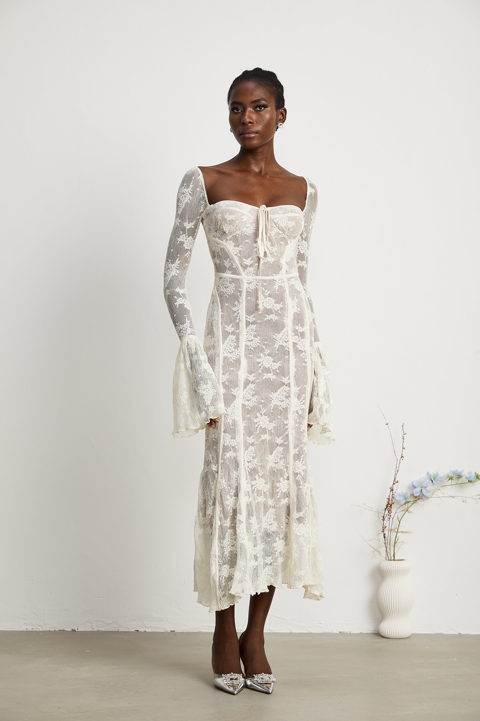 Marlene White Flared Lace Maxi Dress (Final Sale-US Only)