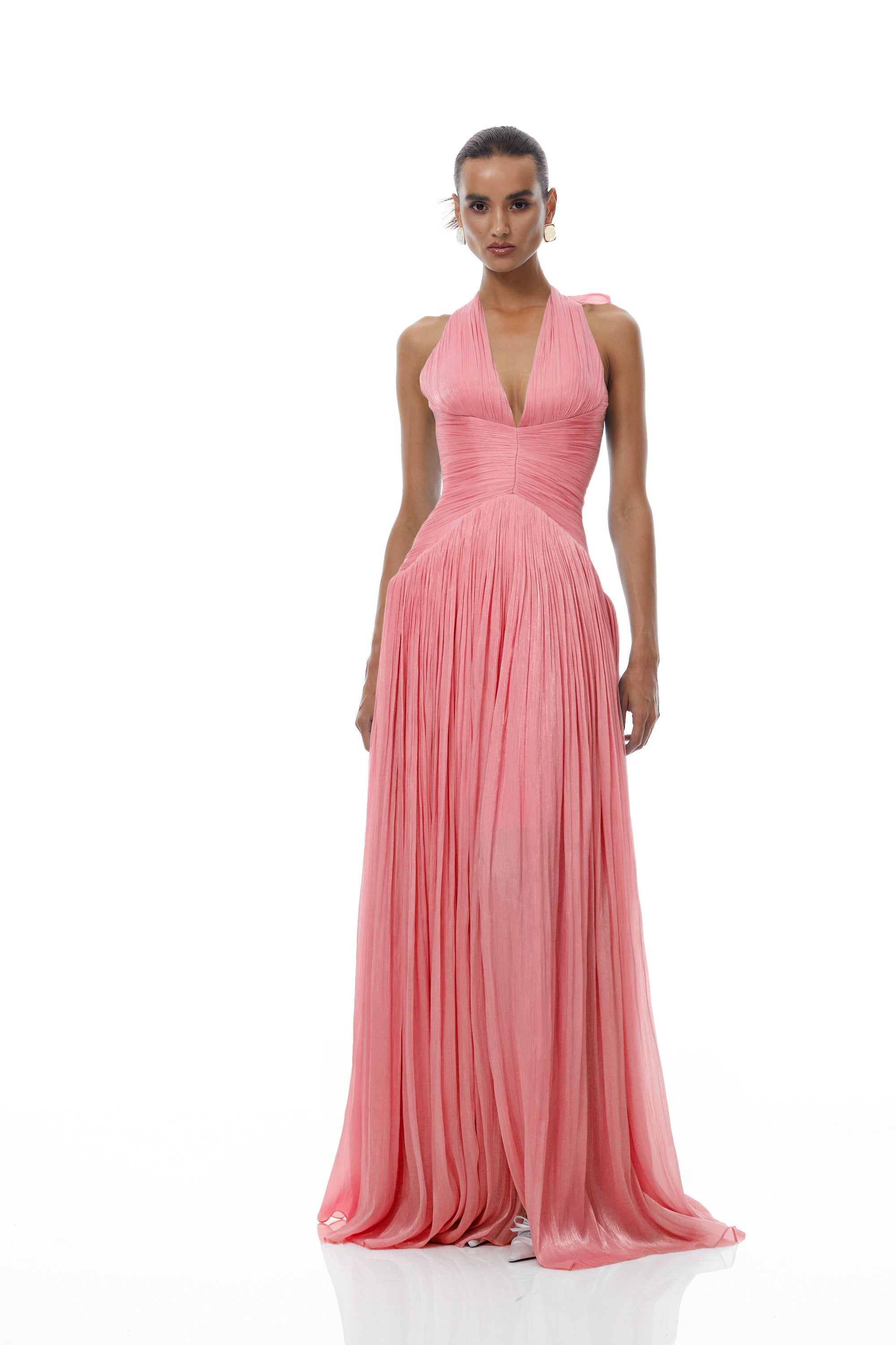 Térébenthine Pink Glossy Gathered Maxi Dress