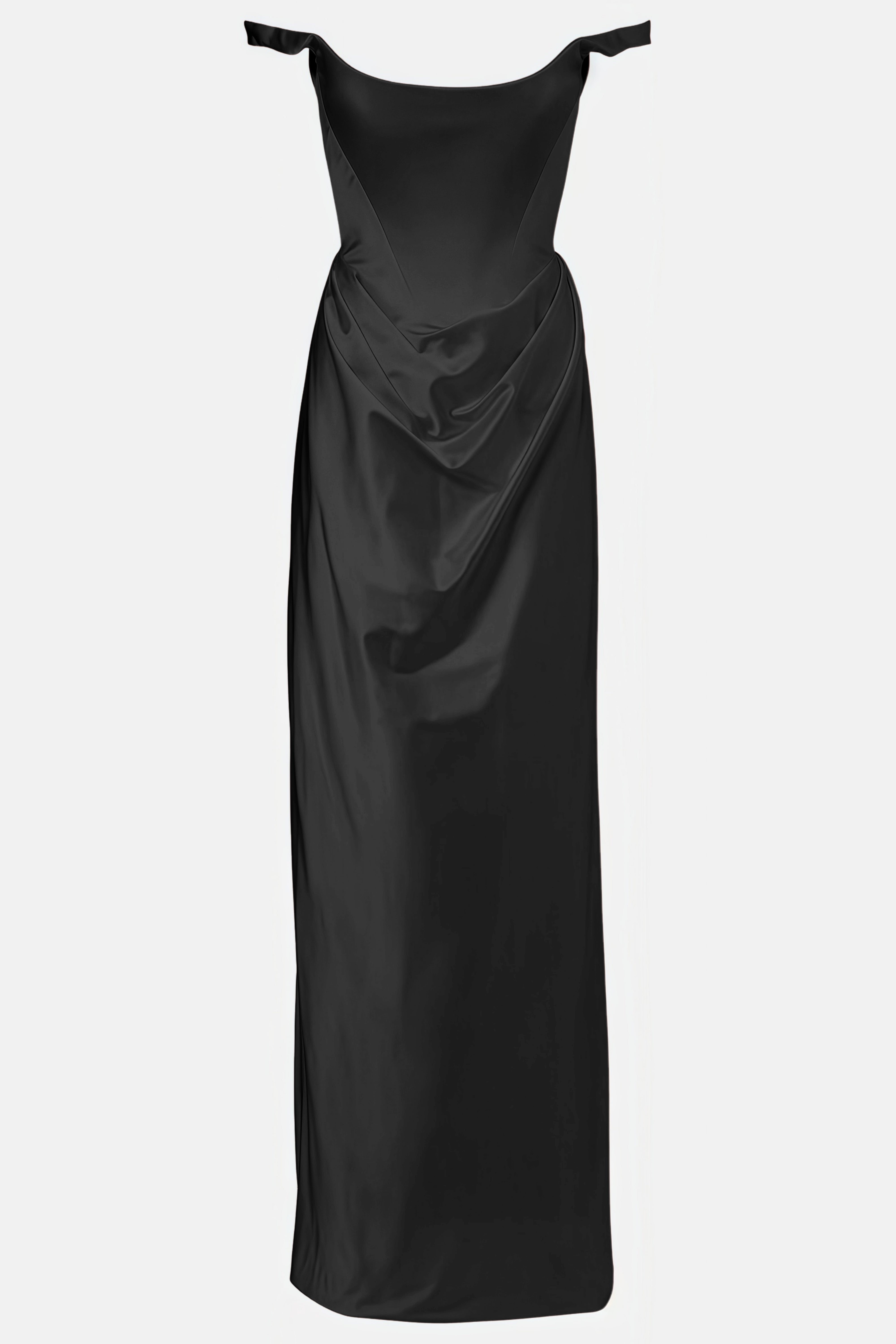 Fiona Black Satin Square Neck Maxi Dress