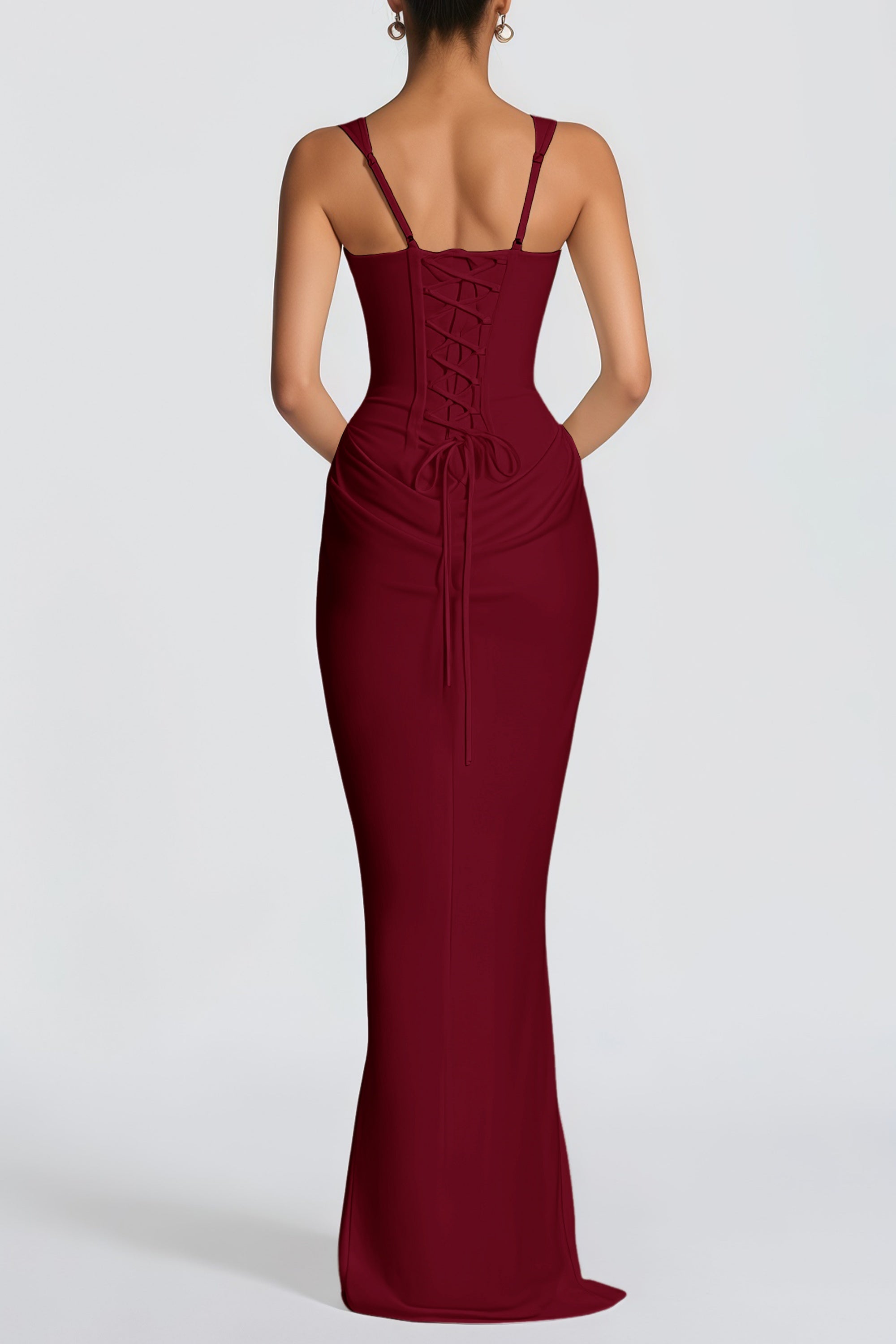 Paulette Red Ruched Corset Maxi Dress (Final Sale-US Only)