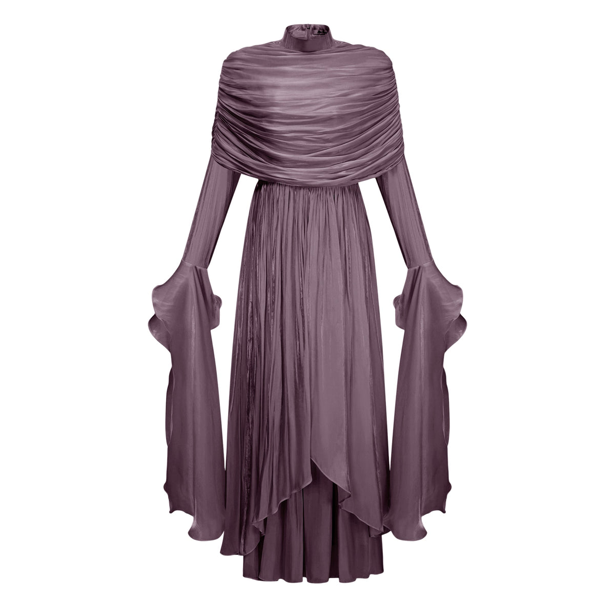 Gustave Purple Ruched Cape Ruffled Maxi Dress (Final Sale)