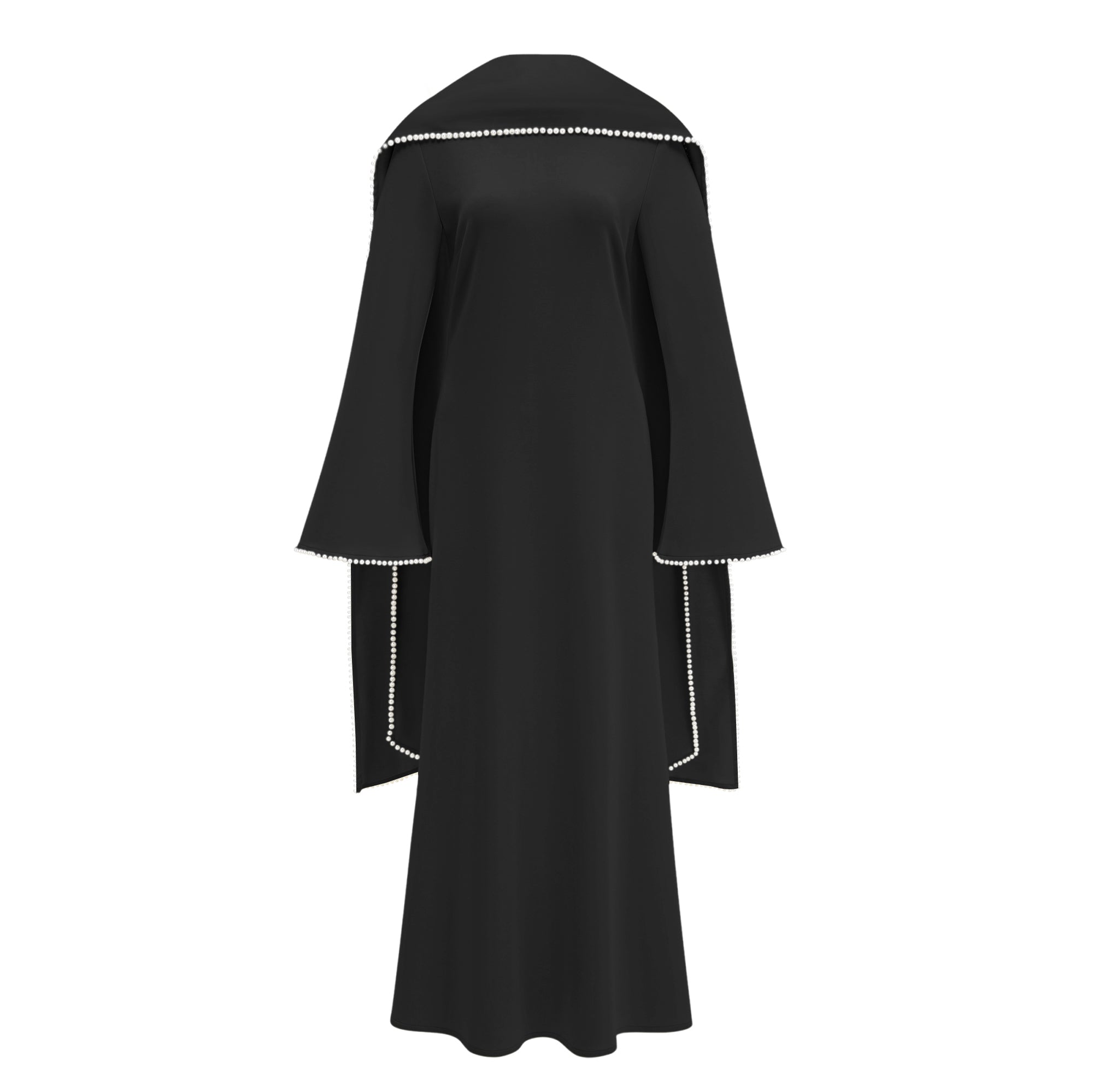 Piroska Black Pearl Trim Shawl Detail Maxi Dress