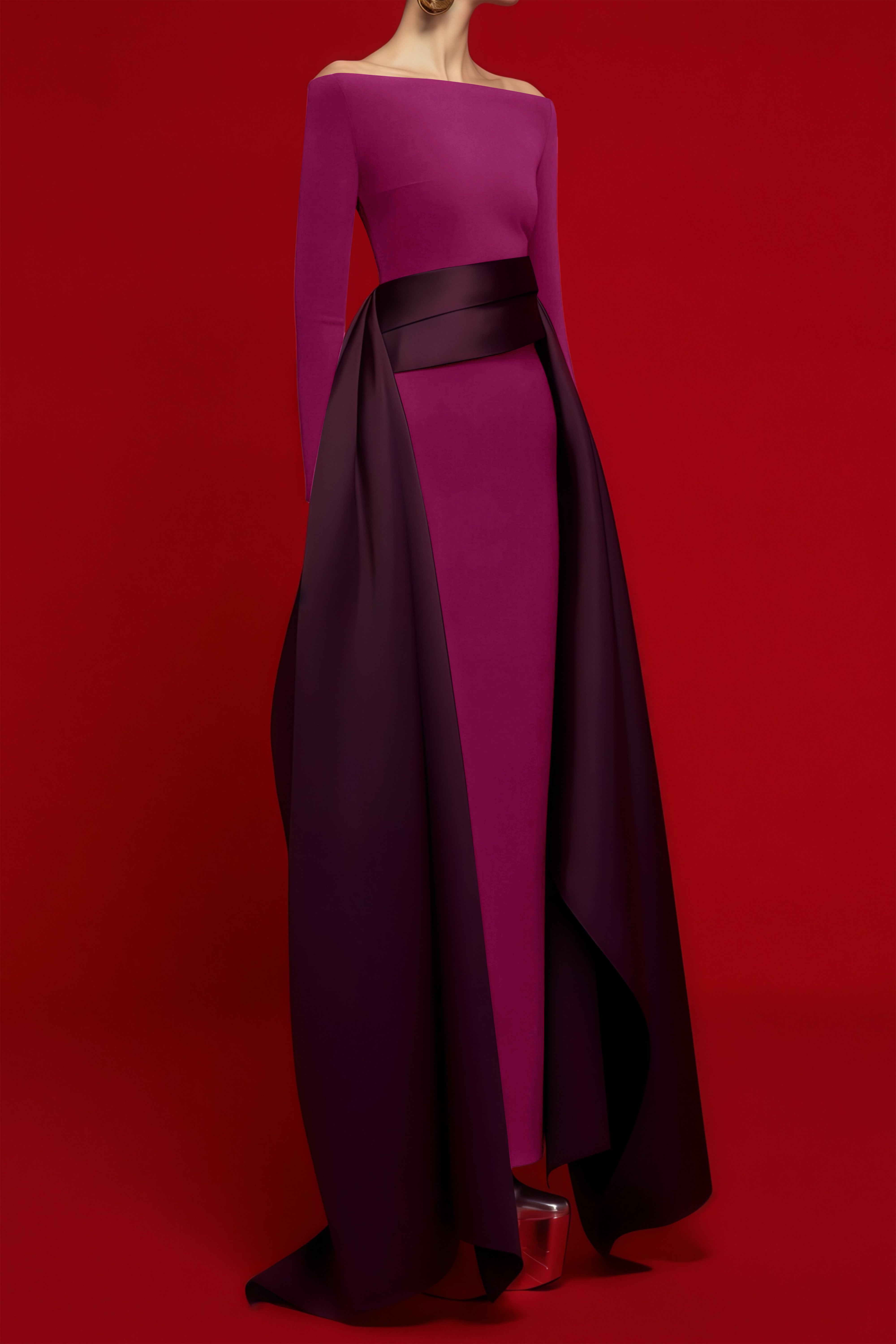 Ginevra Magenta Draped Stain Panel Maxi Gown (Final Sale-US Only)