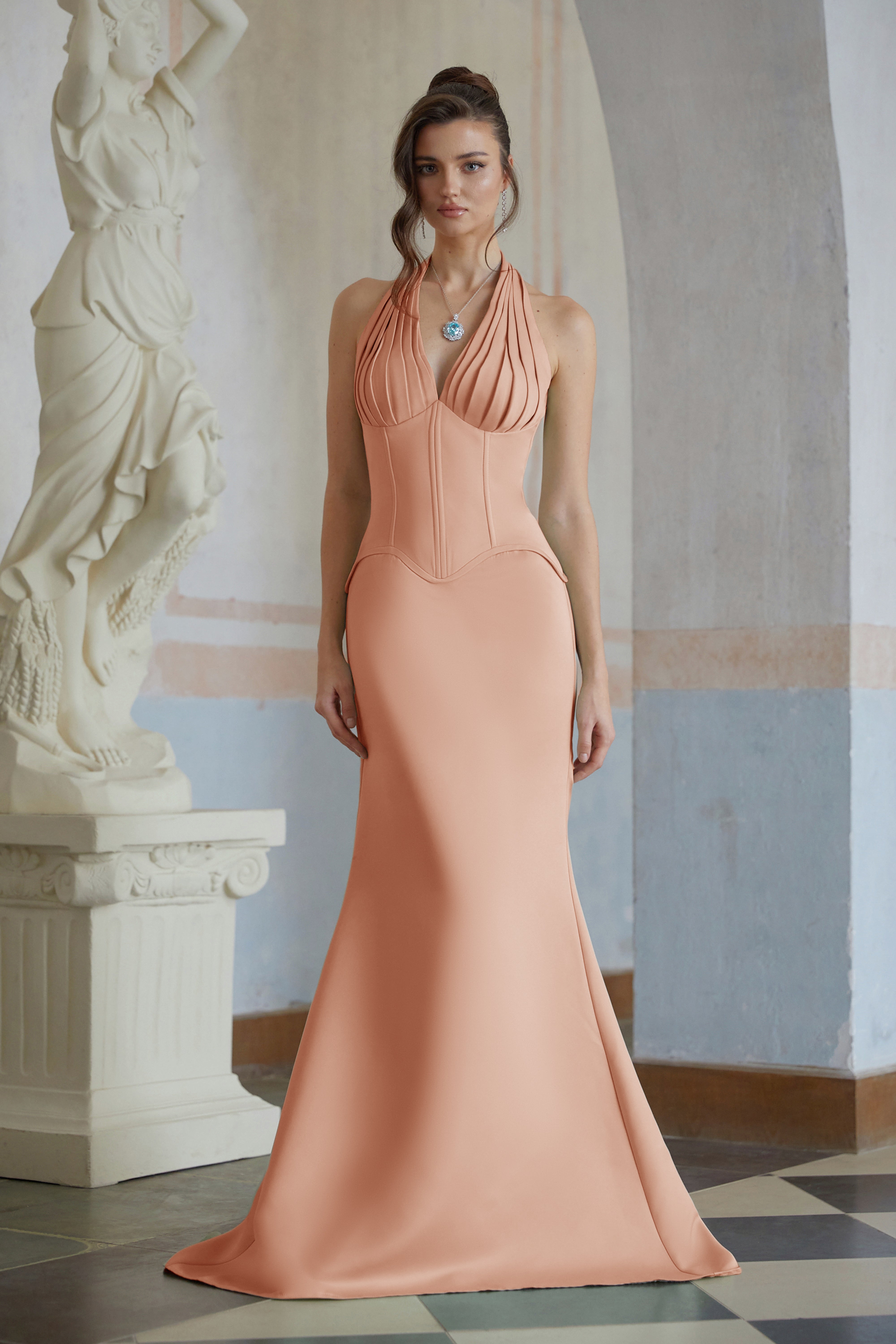 Aurélie Orange Halterneck Mermaid Maxi Dress (Final Sale-US Only)