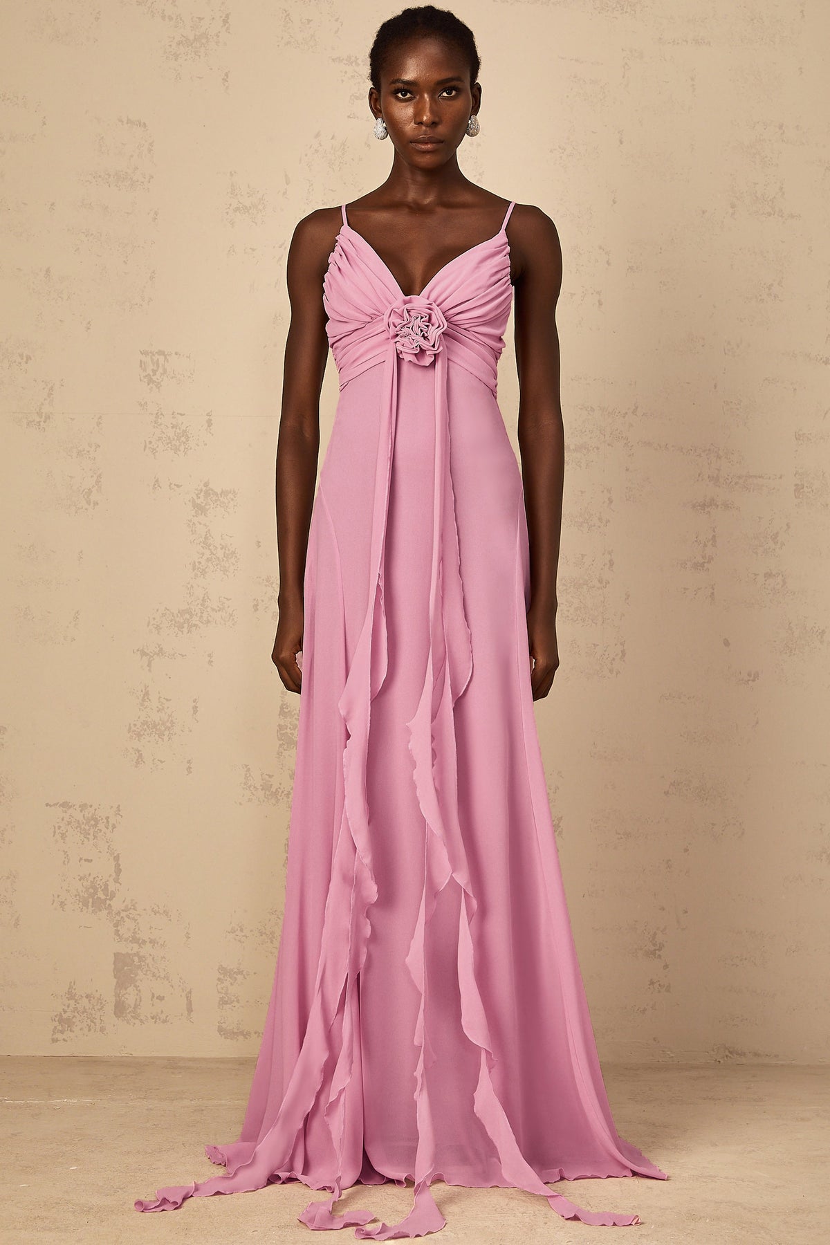 Ysandre Rose-Pink 3D Petal Tulle Maxi Dress (Final Sale)