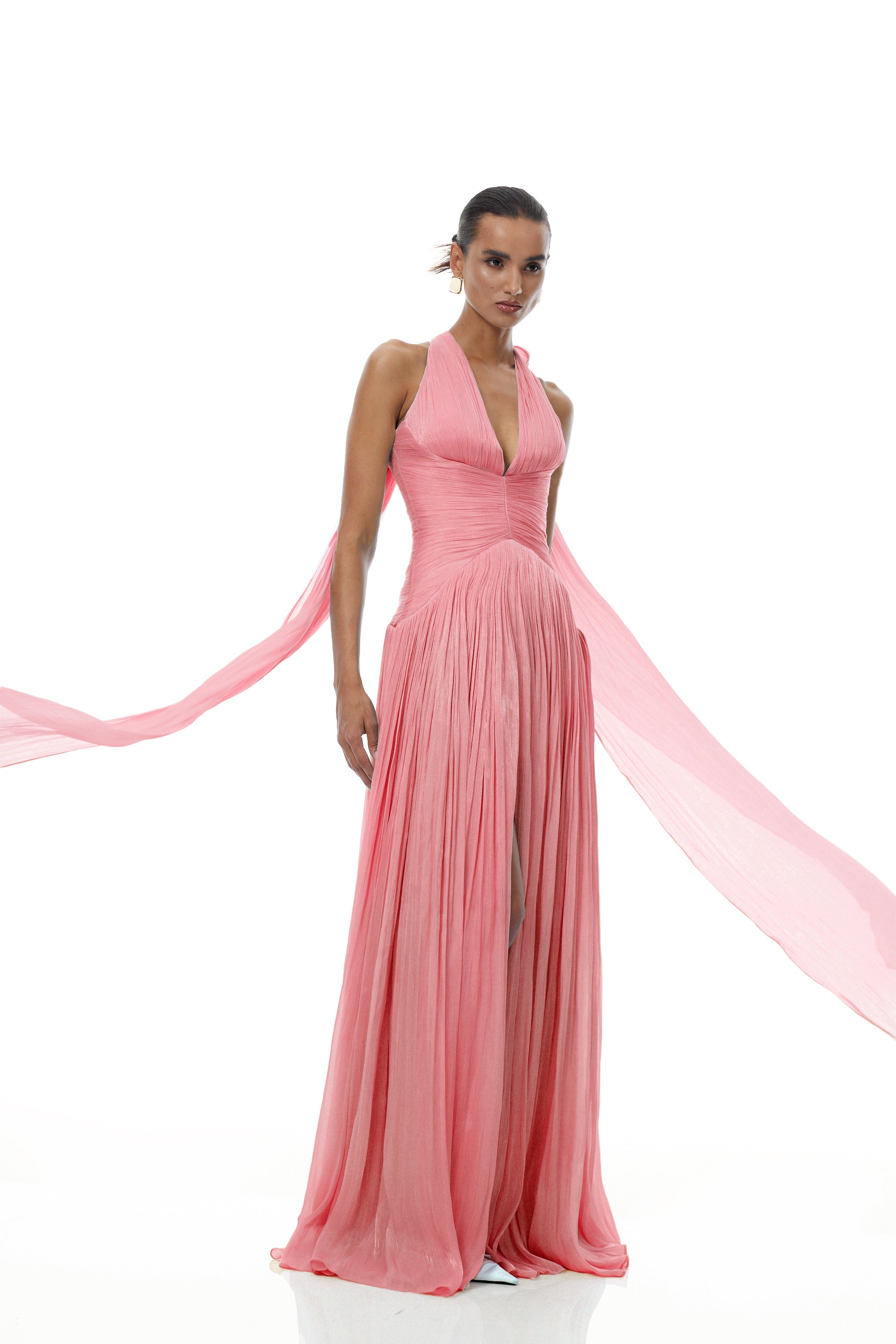 Térébenthine Pink Glossy Gathered Maxi Dress