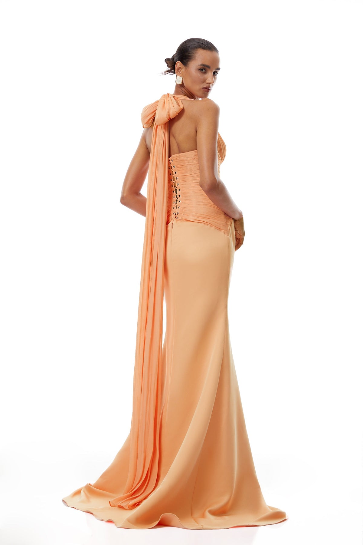 Emmeline Orange Train Design Gathered Maxi Dress (Final Sale-US Only)