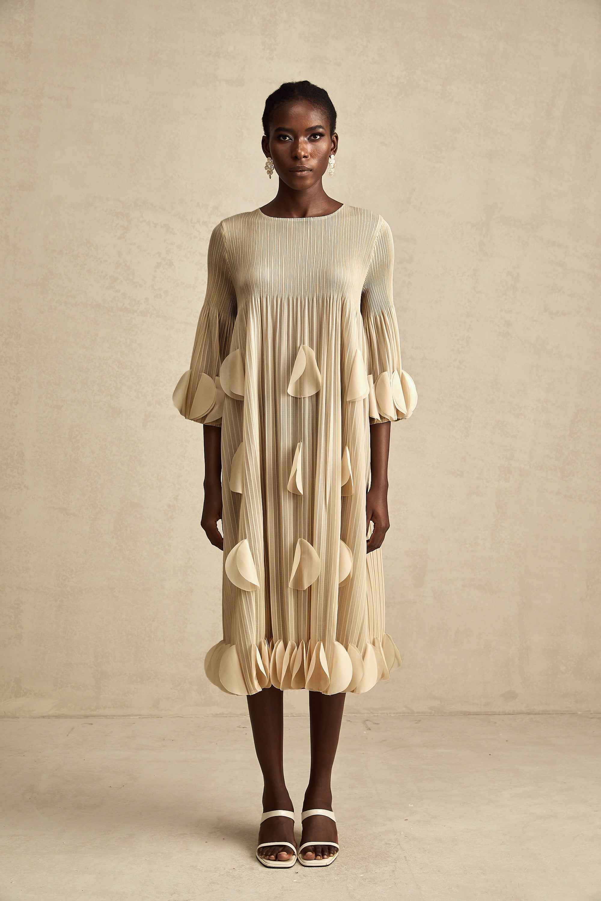 Alizée 3d-petal pleated midi dress (Final Sale)