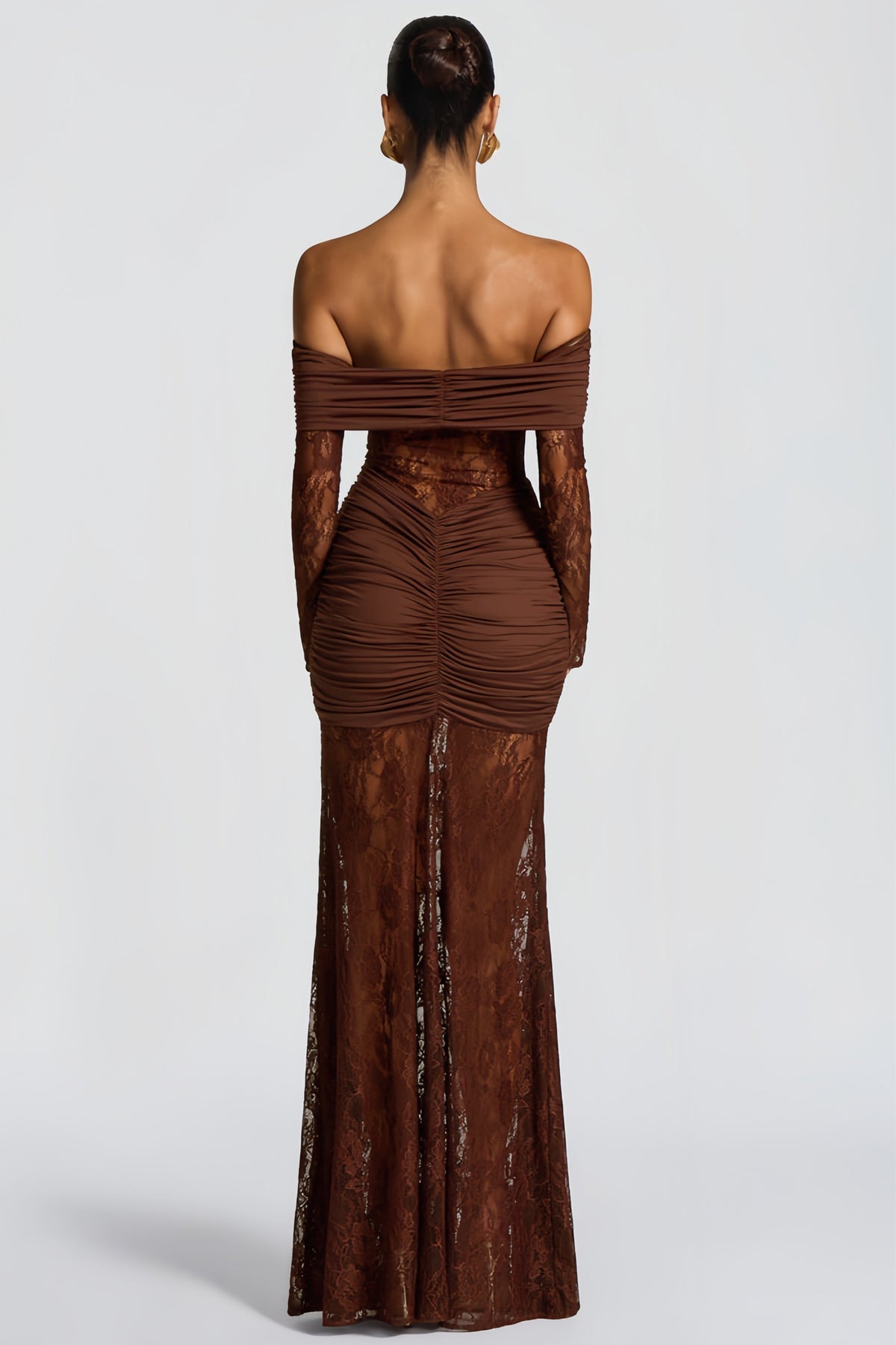 Brigitte Brown Lace Panel Ruched Maxi Dress (Final Sale)
