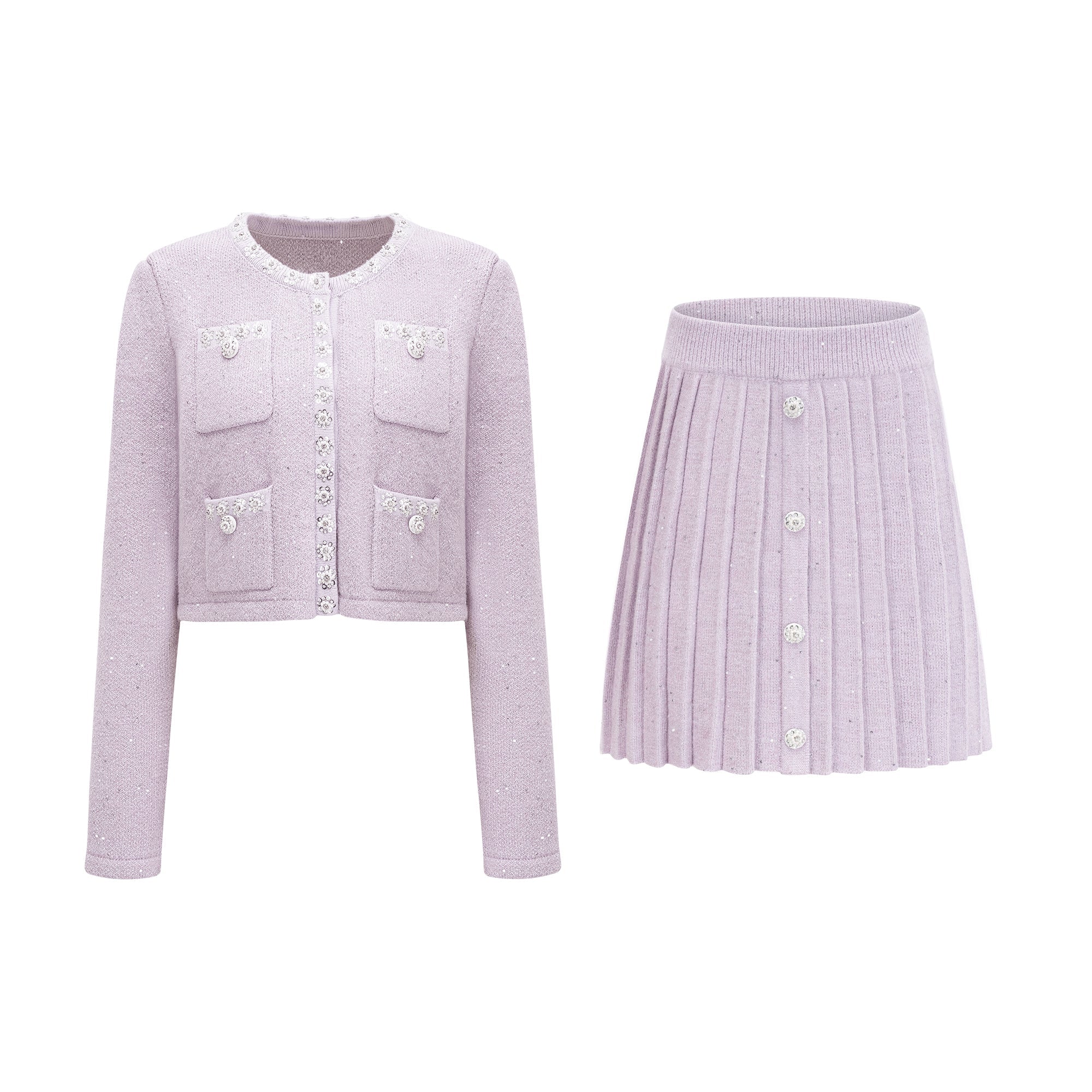 Fabienne purple sequin-detail jacket & skirt matching set (Final Sale-US Only)
