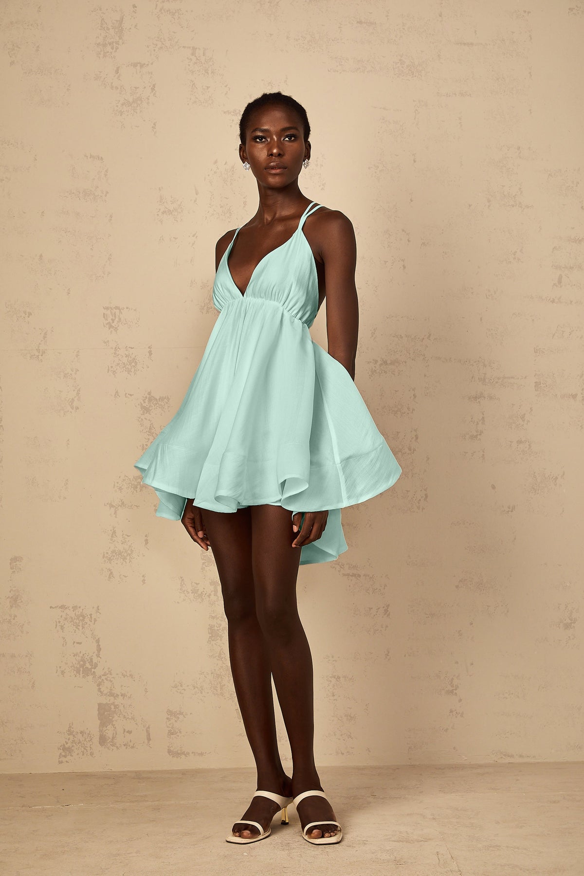 Quincie Green Shirred Flounced Mini Dress (Final Sale-US Only)