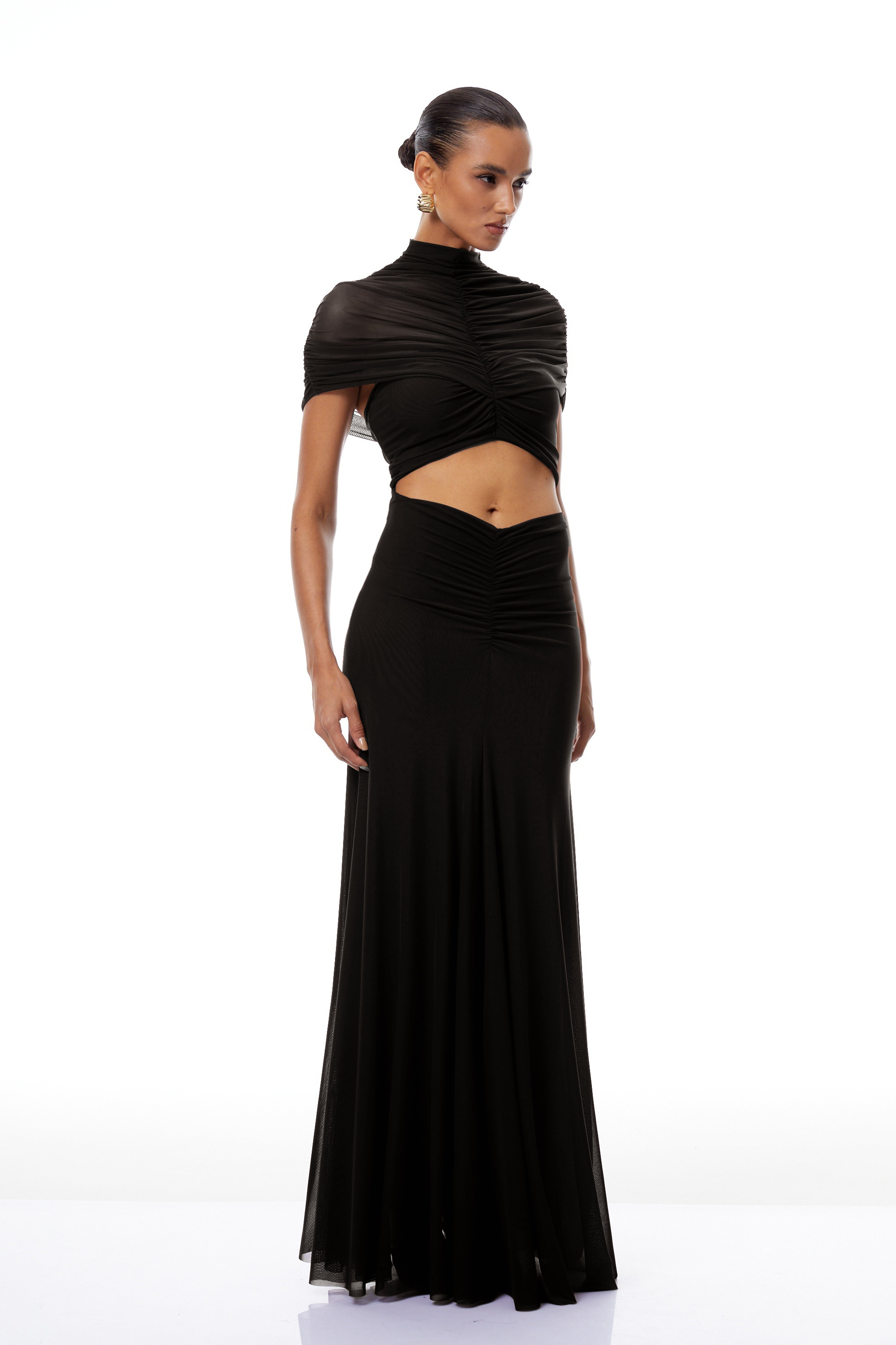Bruna Cut-Out Ruched Mesh Maxi Dress (Final Sale)