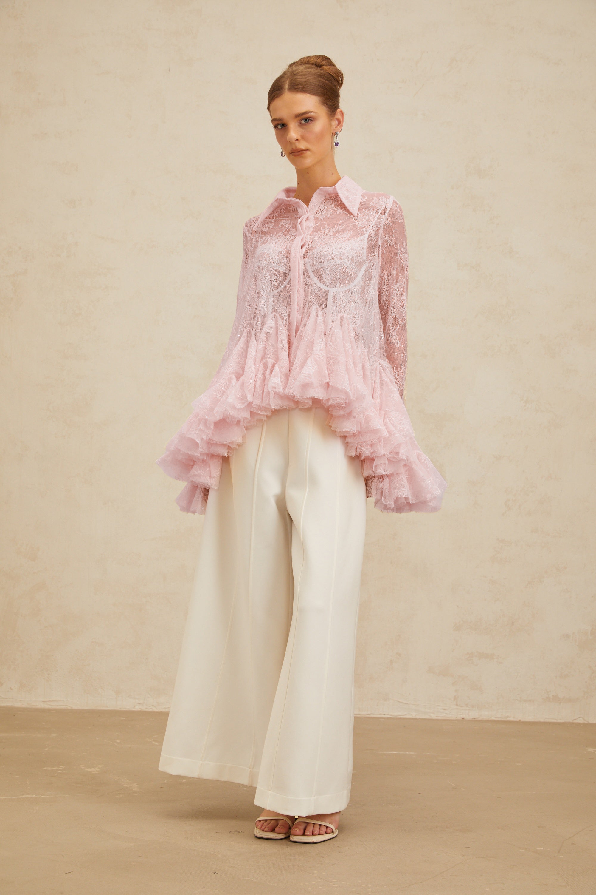 Ingrid Pink Peplum Floral Lace Blouse