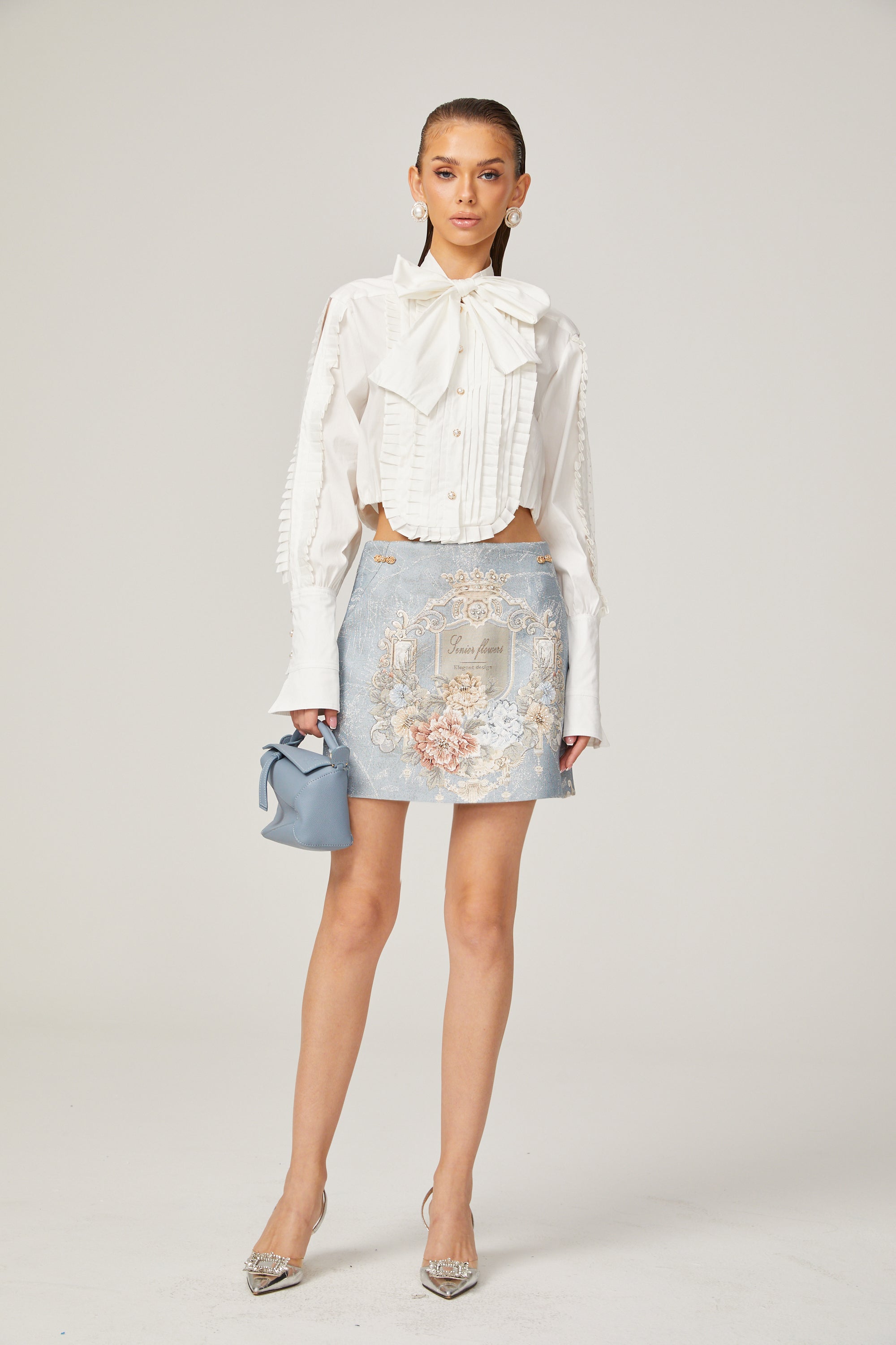 Aliénor blue embroidered mini skirt (Final Sale-US Only)