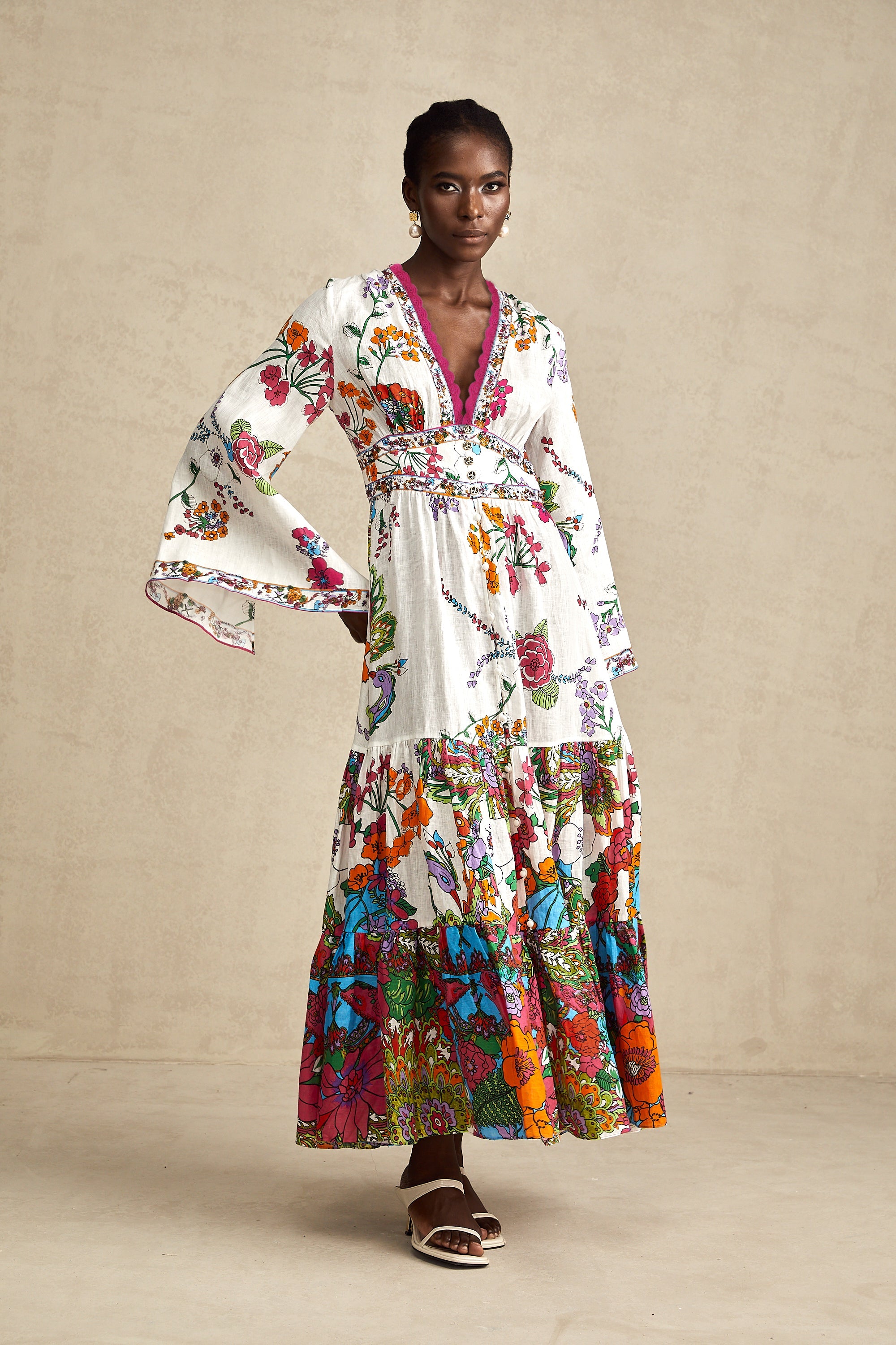Hélène floral-print V-neck midi dress