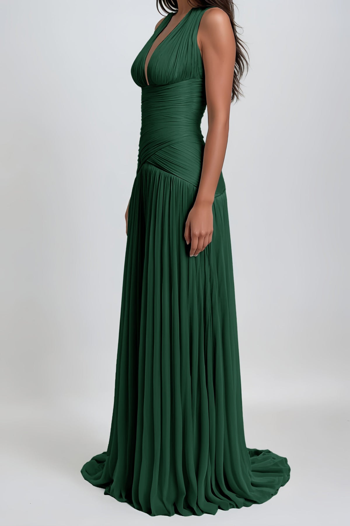 Uranie Emerald Green Gathered Maxi Dress