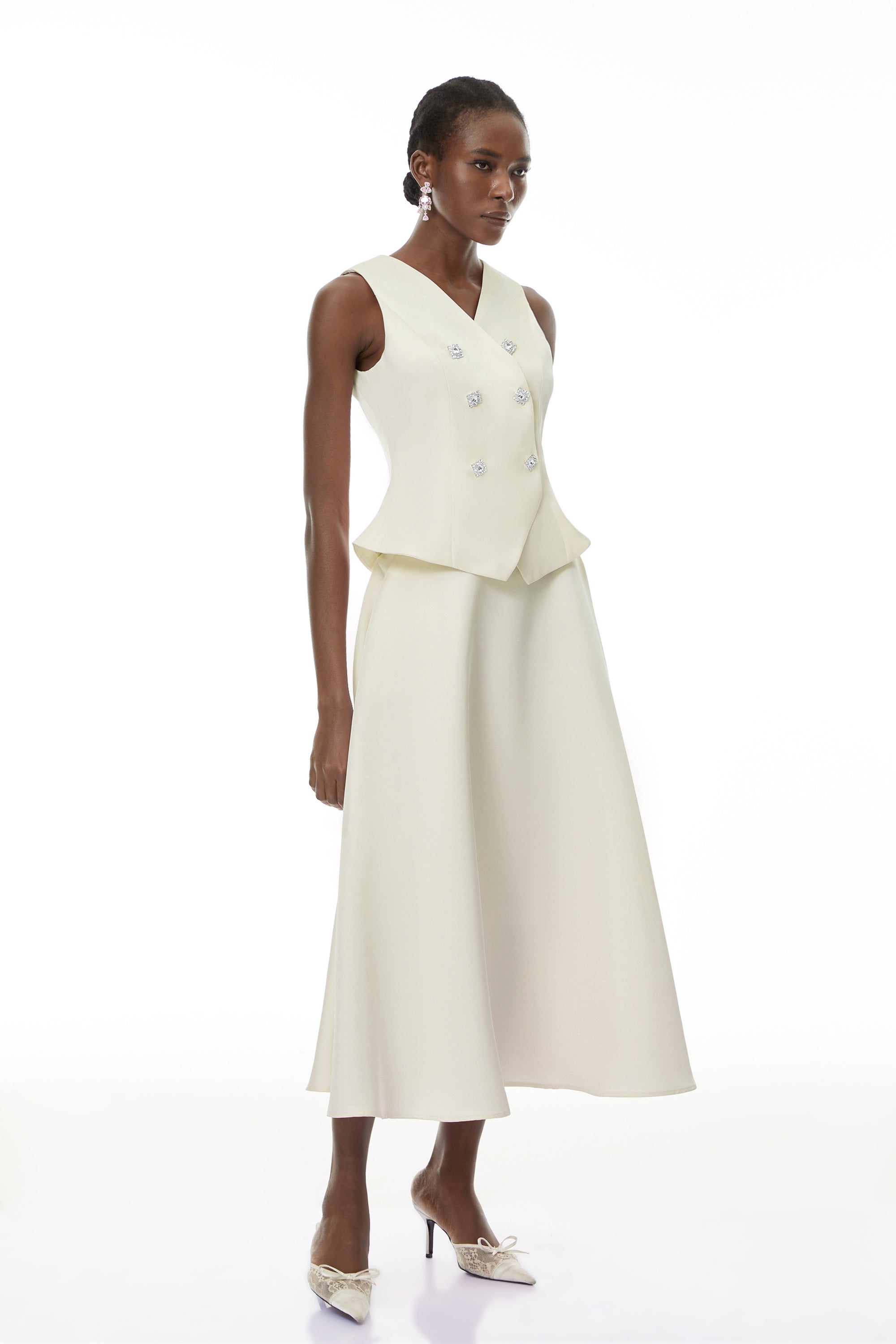 Wilhelmine Neutral Embellished Top & Skirt Set