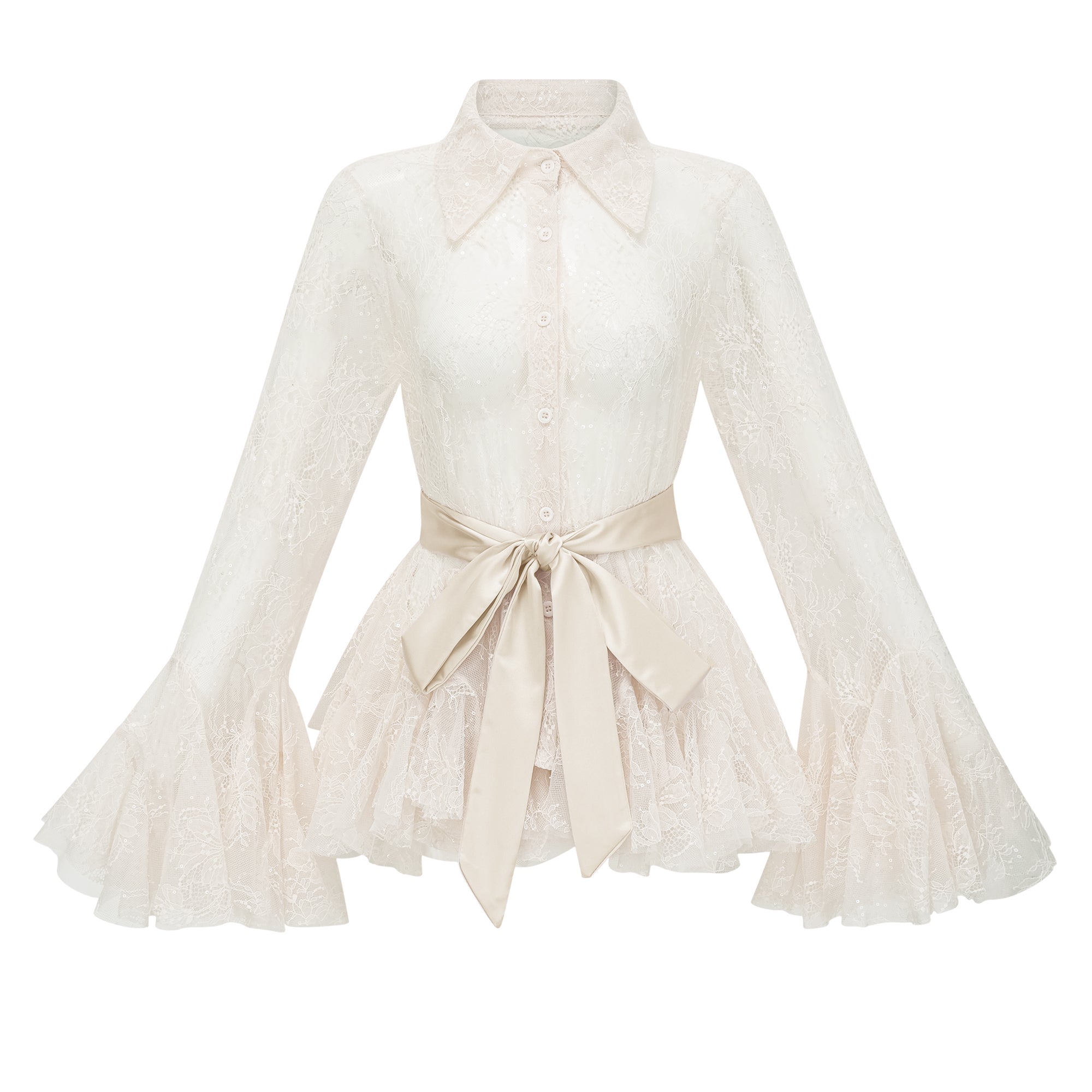 Fadila Neutral Semi-Sheer Blouse & Dress Set