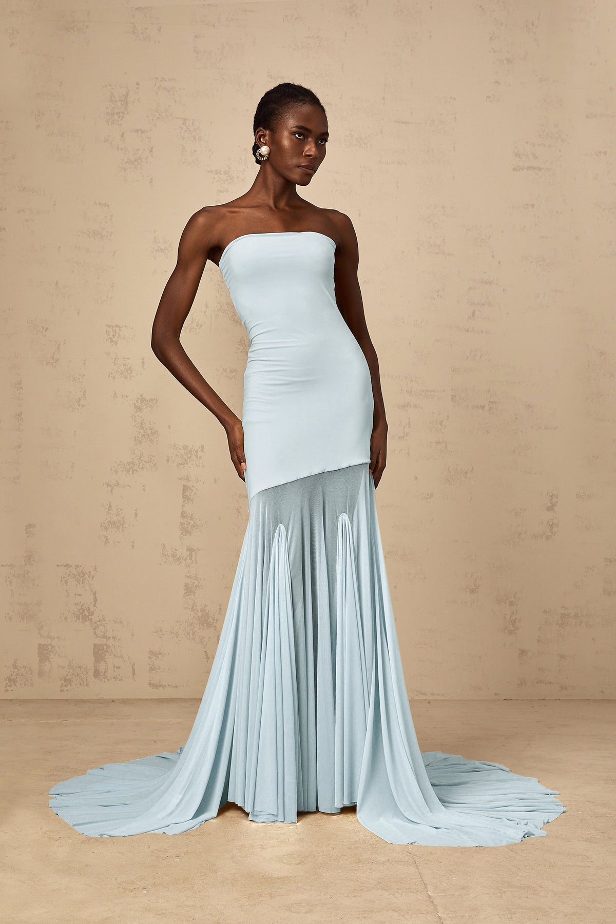Josiane Blue Off-shoulder Sheer Tulle Maxi Dress (Final Sale-US Only)