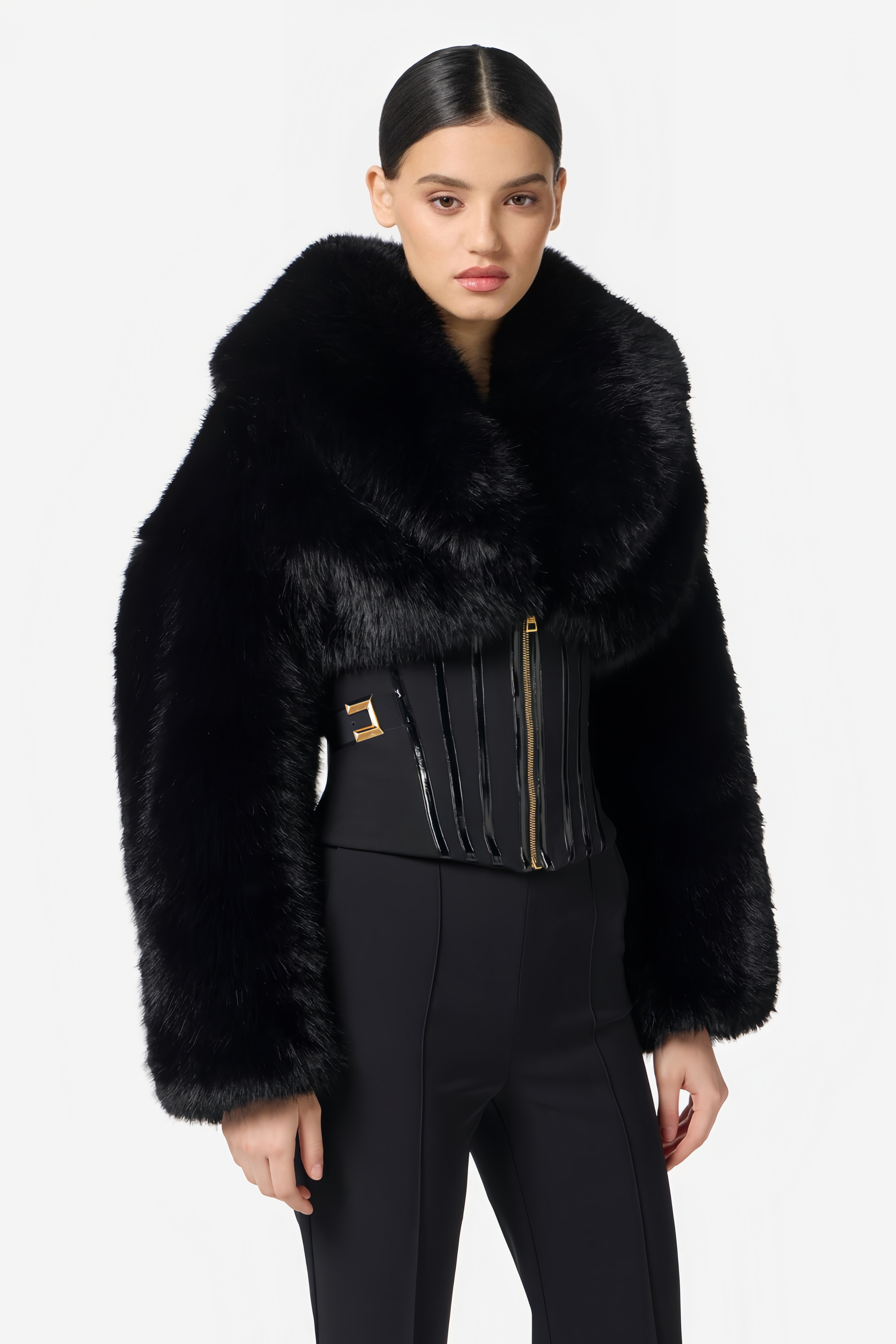Alberta Black Faux-Fur Corset Panel Jacket (Final Sale)