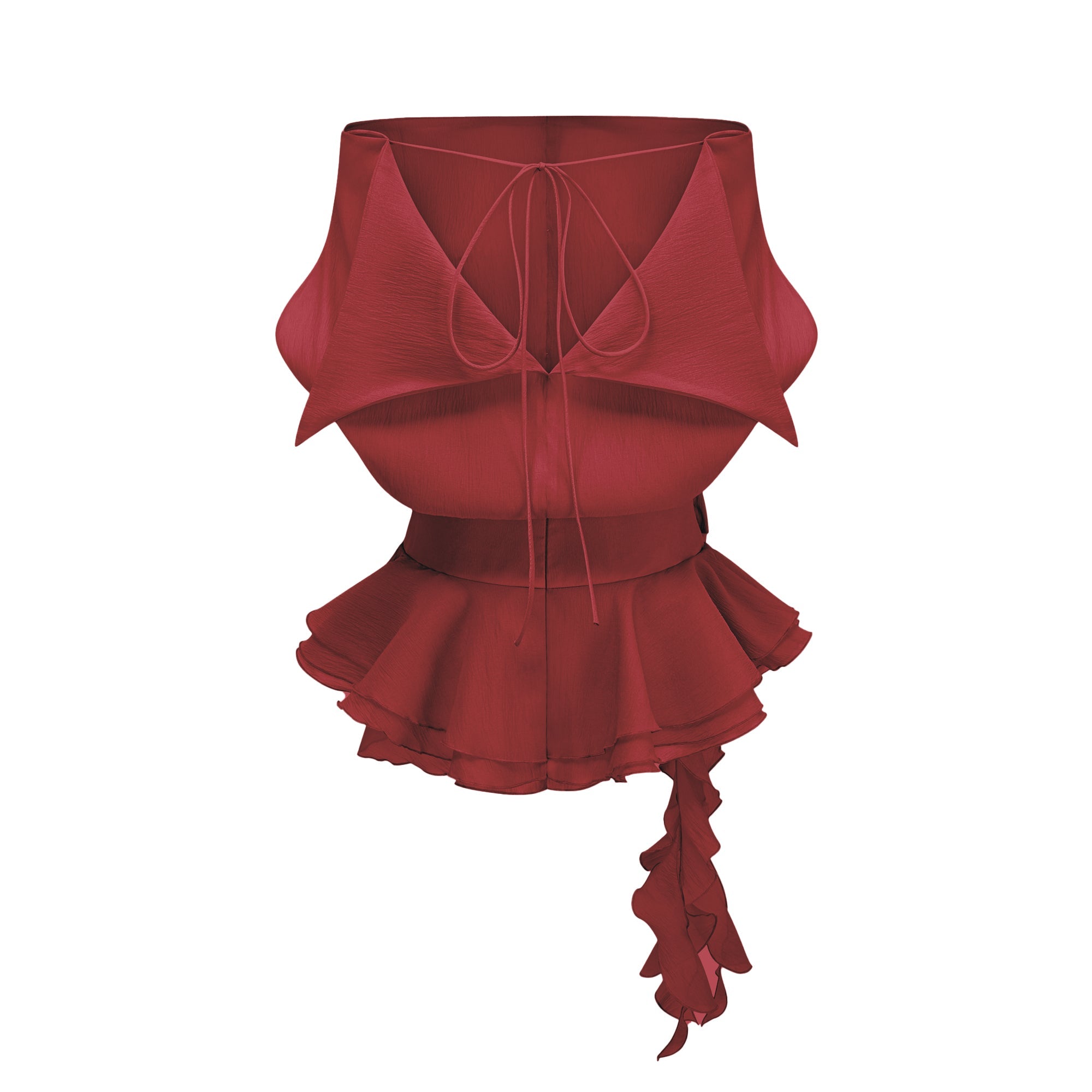 Amélie Red Floral Appliqué Flounced Mini Dress