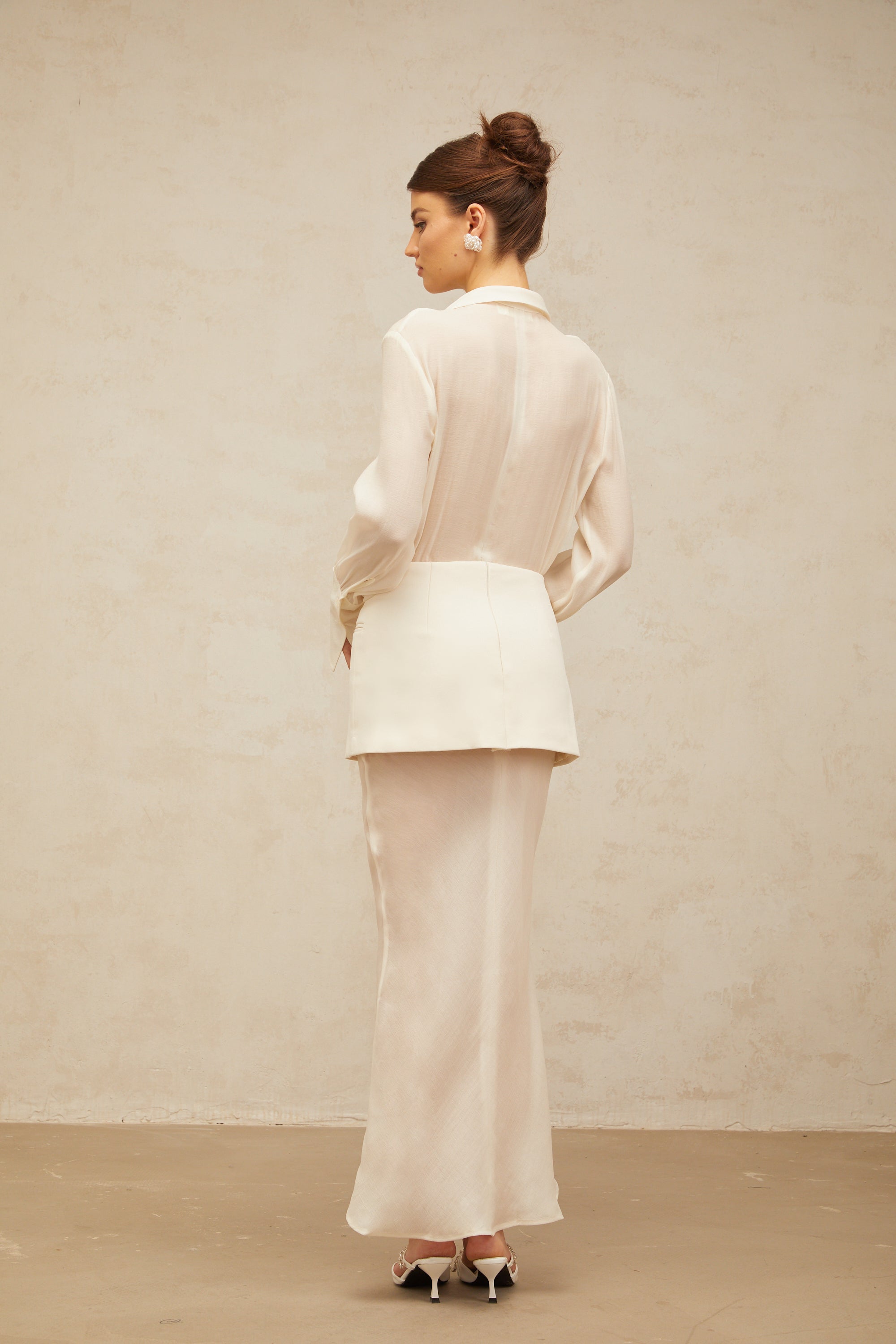 Gisèle white panelled semi-sheer maxi dress