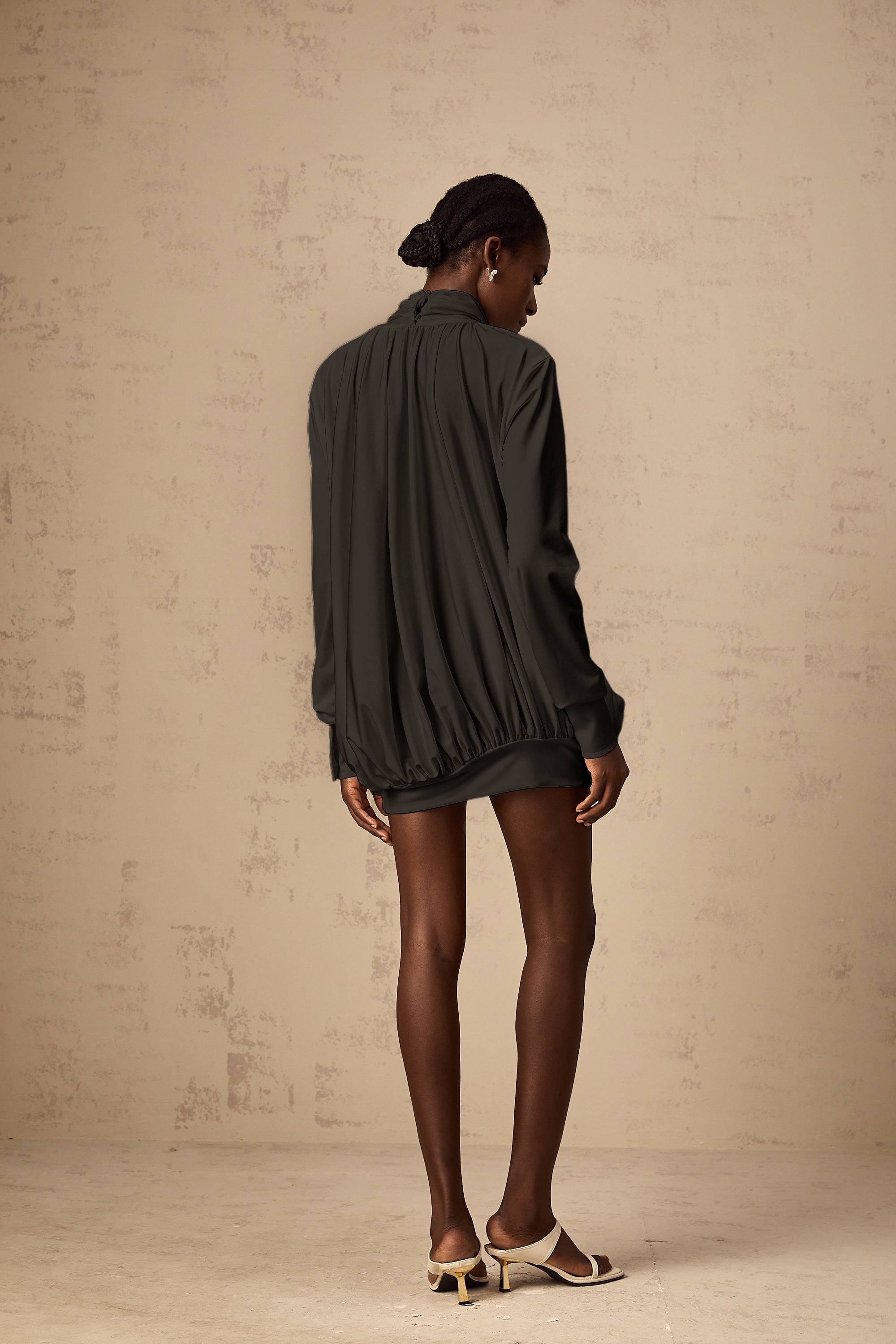 Maeva faux-flower ruched mini dress in Black (Final Sale-US Only)