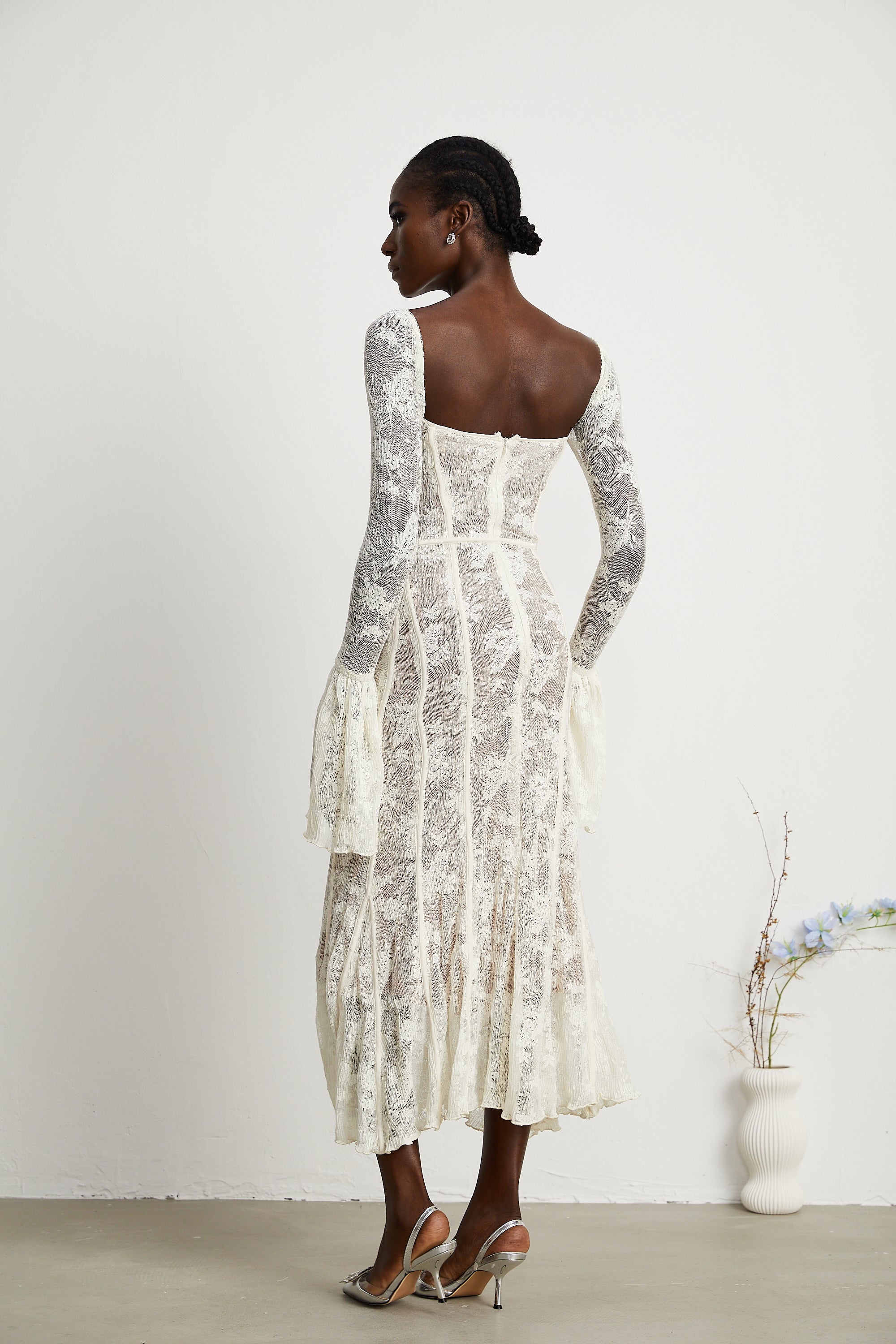 Marlene White Flared Lace Maxi Dress (Final Sale-US Only)