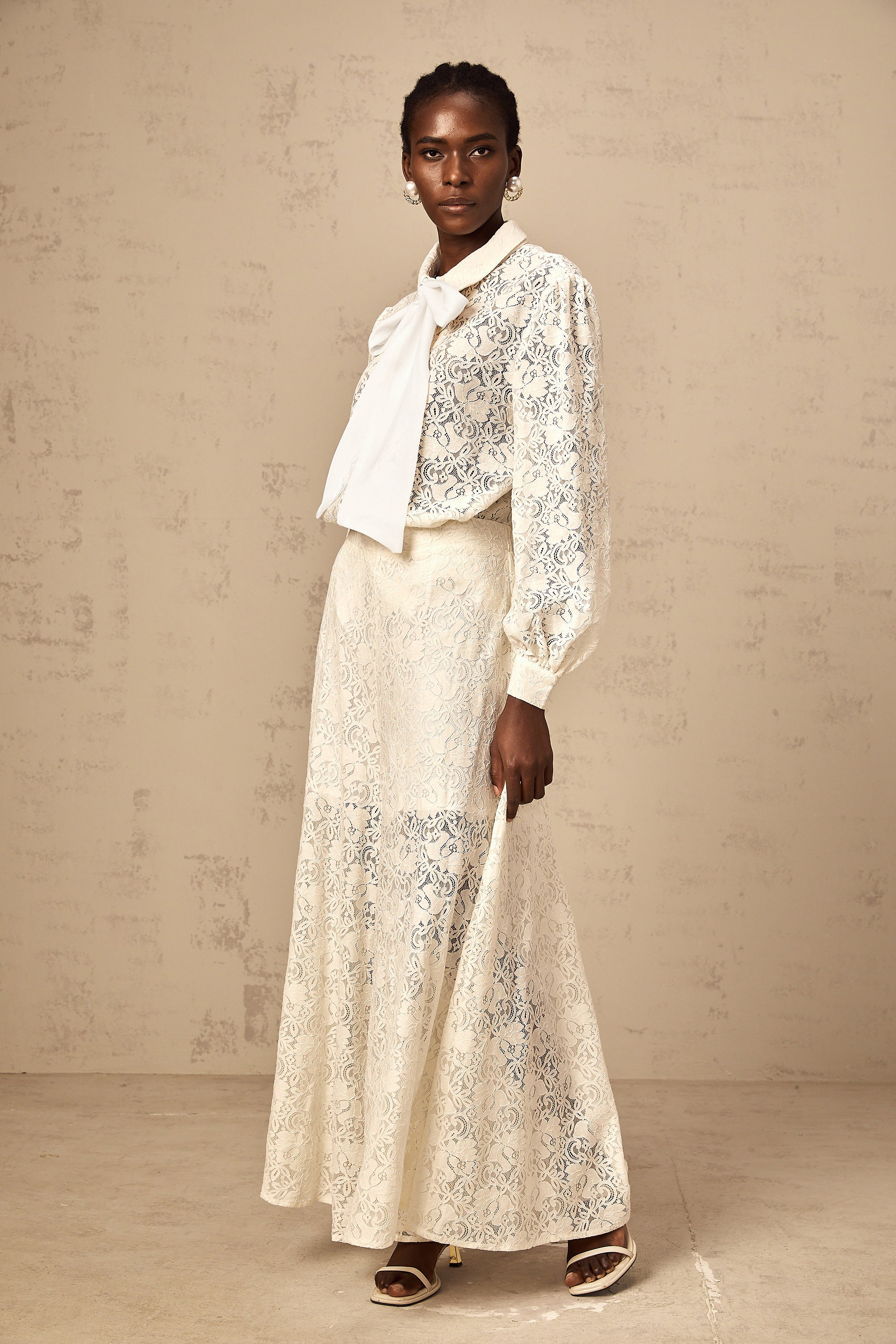 Vanessa white guipure-lace shirt & trousers matching set (Final Sale-US Only)
