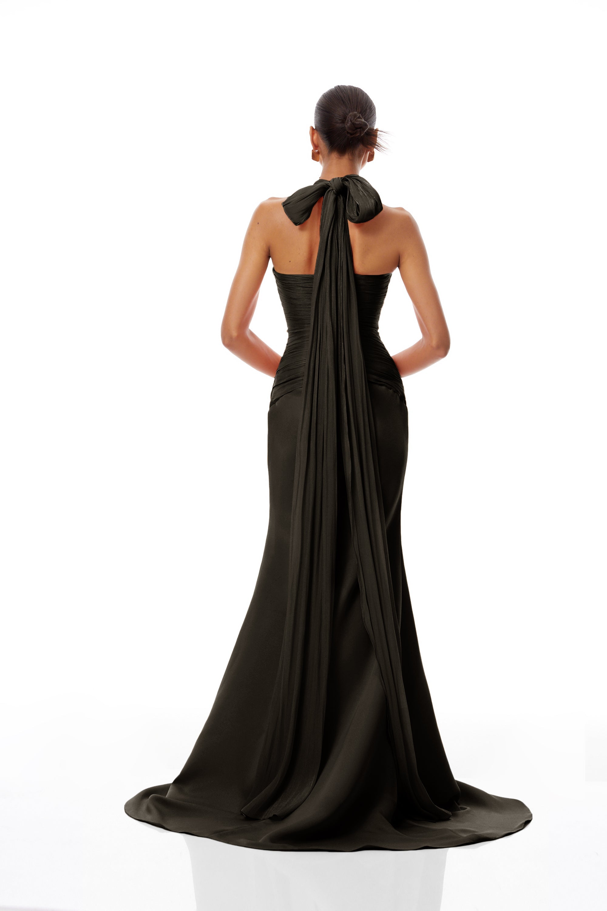 Emmeline Black Train Design Gathered Maxi Dress