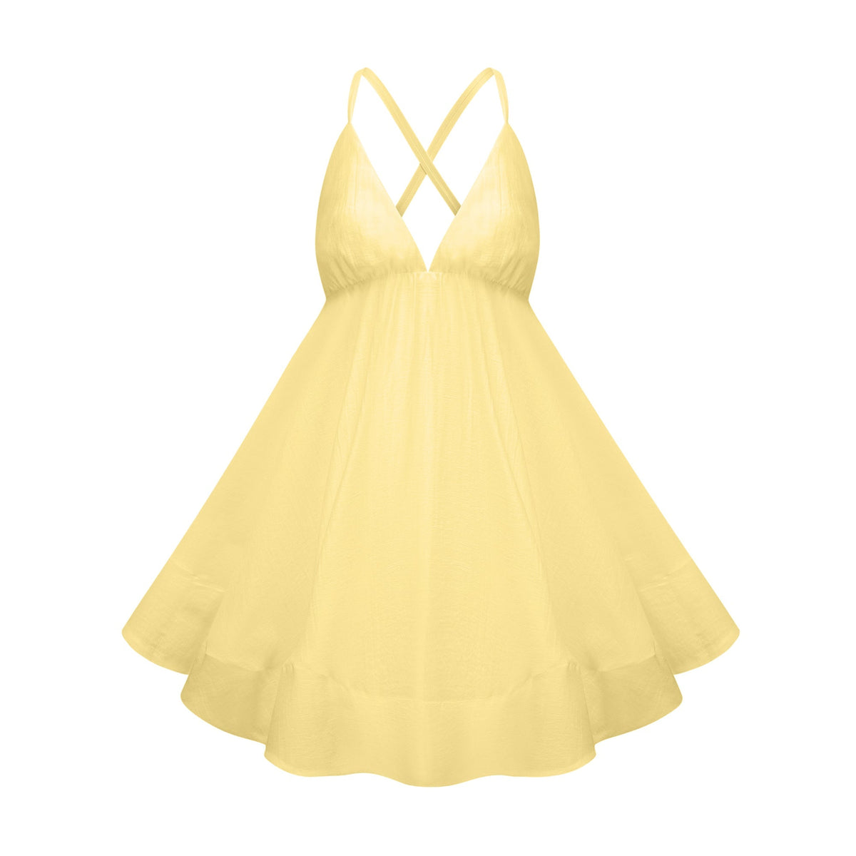 Quincie Yellow Shirred Flounced Mini Dress (Final Sale)